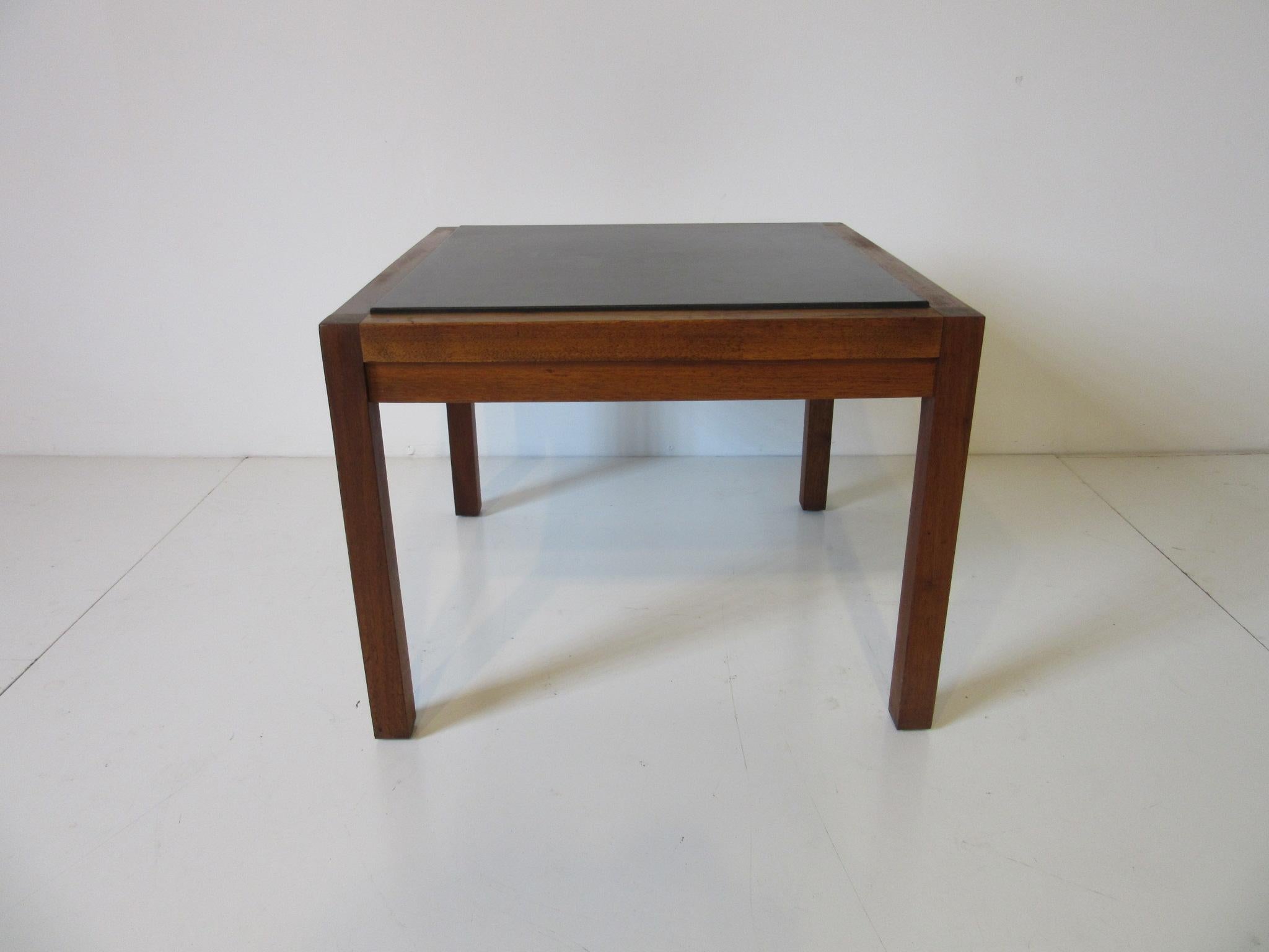 Danish Styled Walnut and Slate Side Table In Excellent Condition In Cincinnati, OH