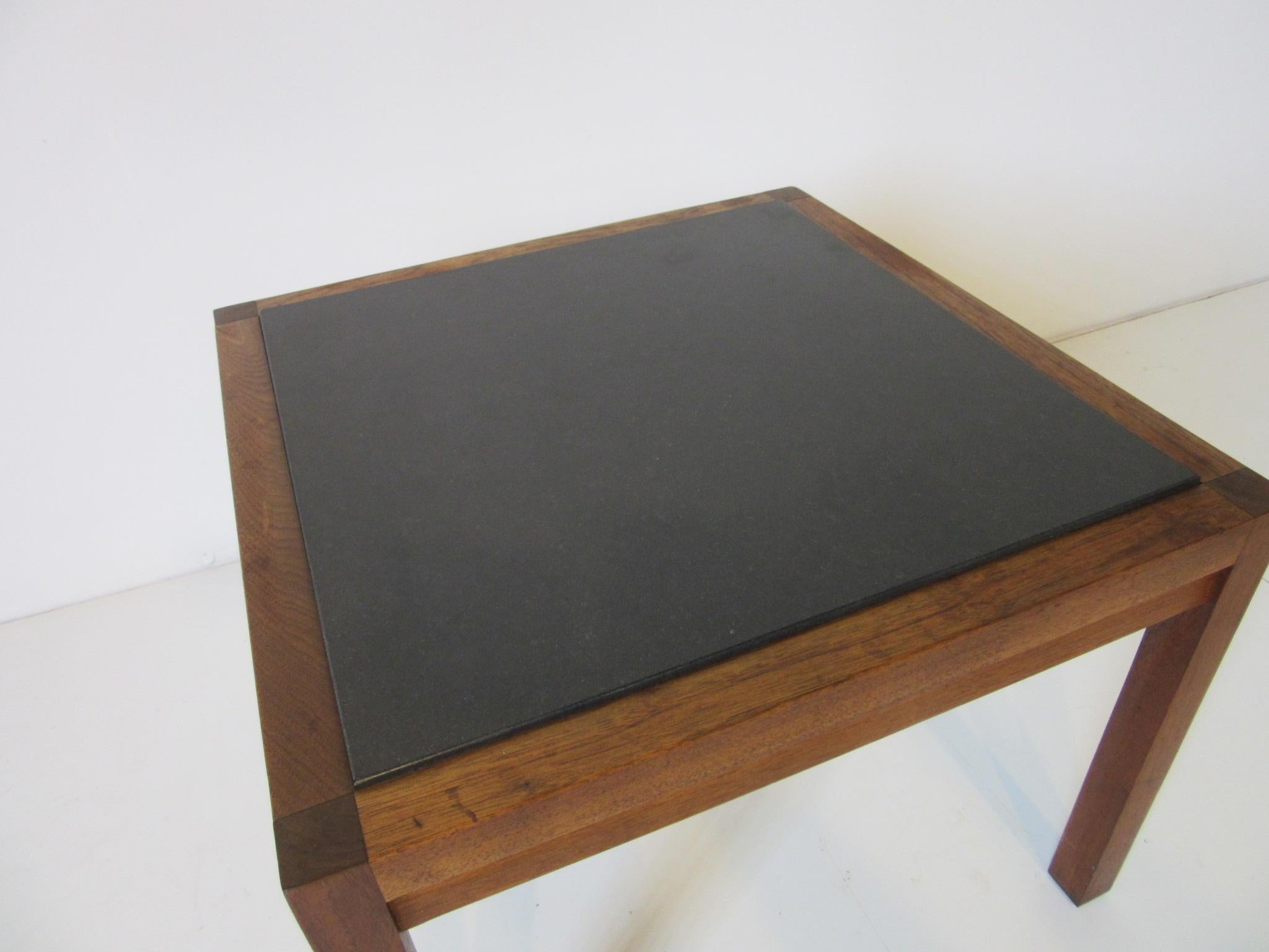 20th Century Danish Styled Walnut and Slate Side Table