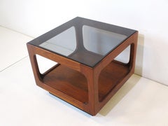 Danish Styled Walnut / Glass Cube Side Table by Otmar