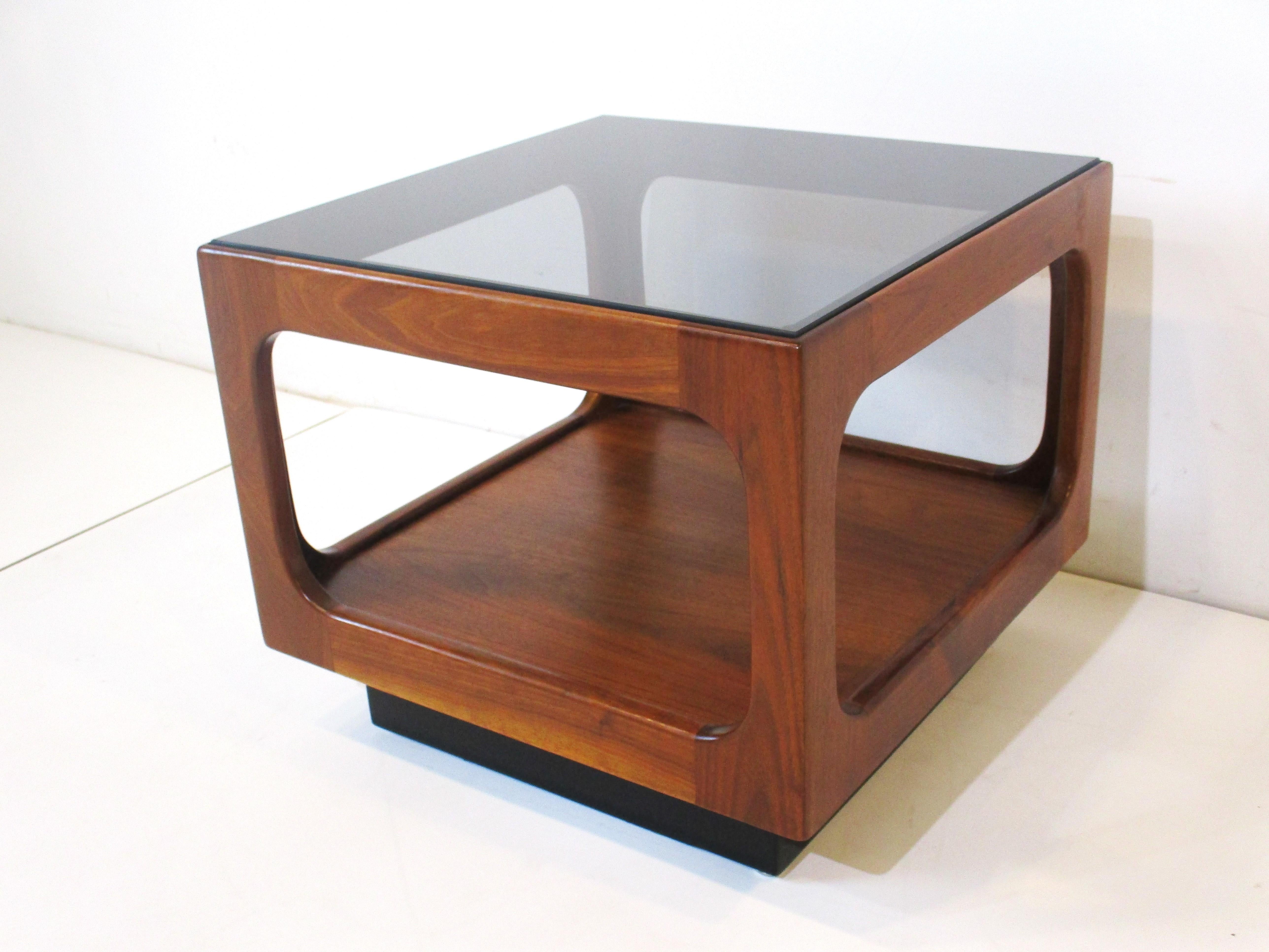 Mid-Century Modern Danish Styled Walnut / Glass Cube Side Table by Otmar