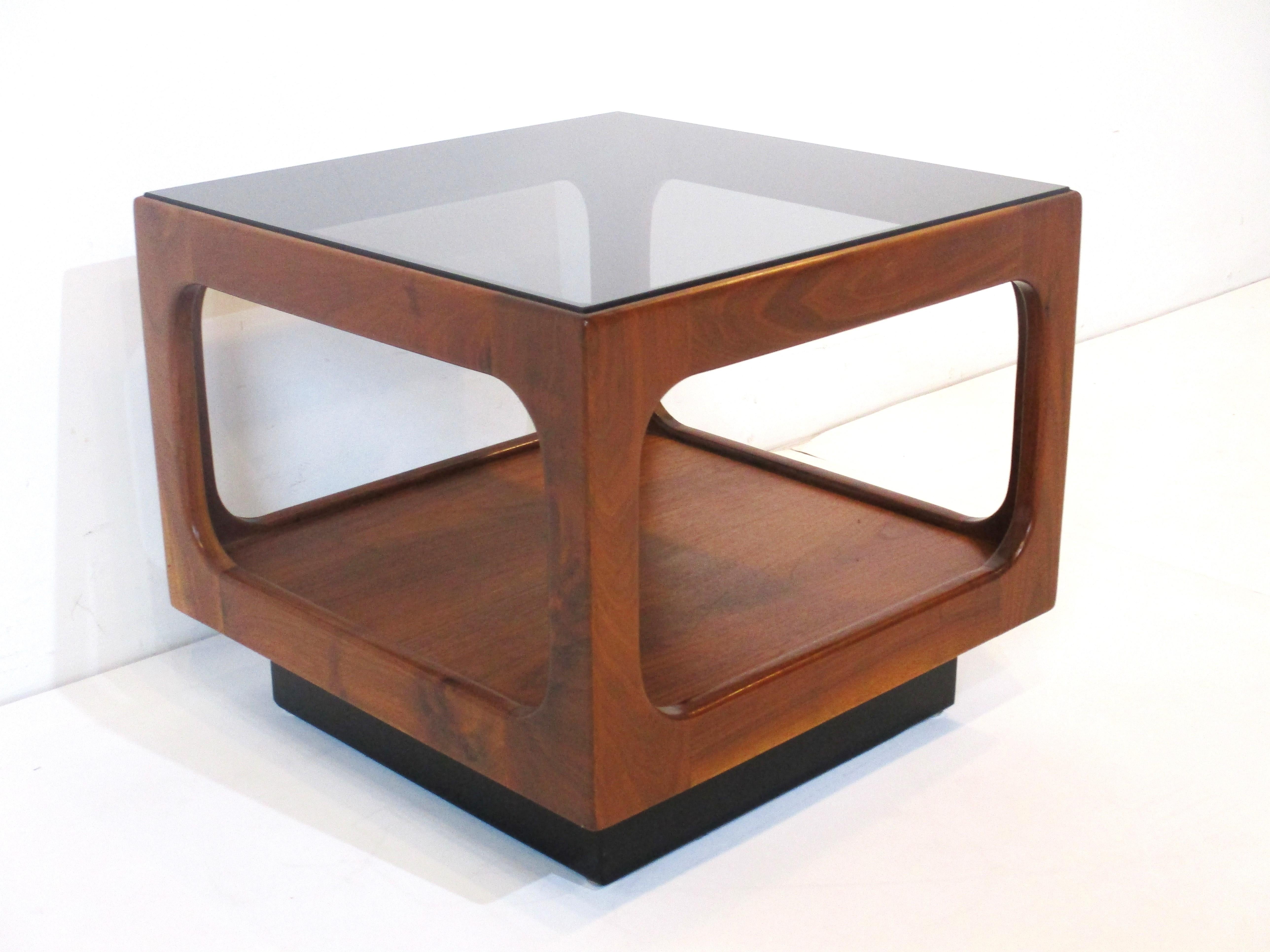 American Danish Styled Walnut / Glass Cube Side Table by Otmar