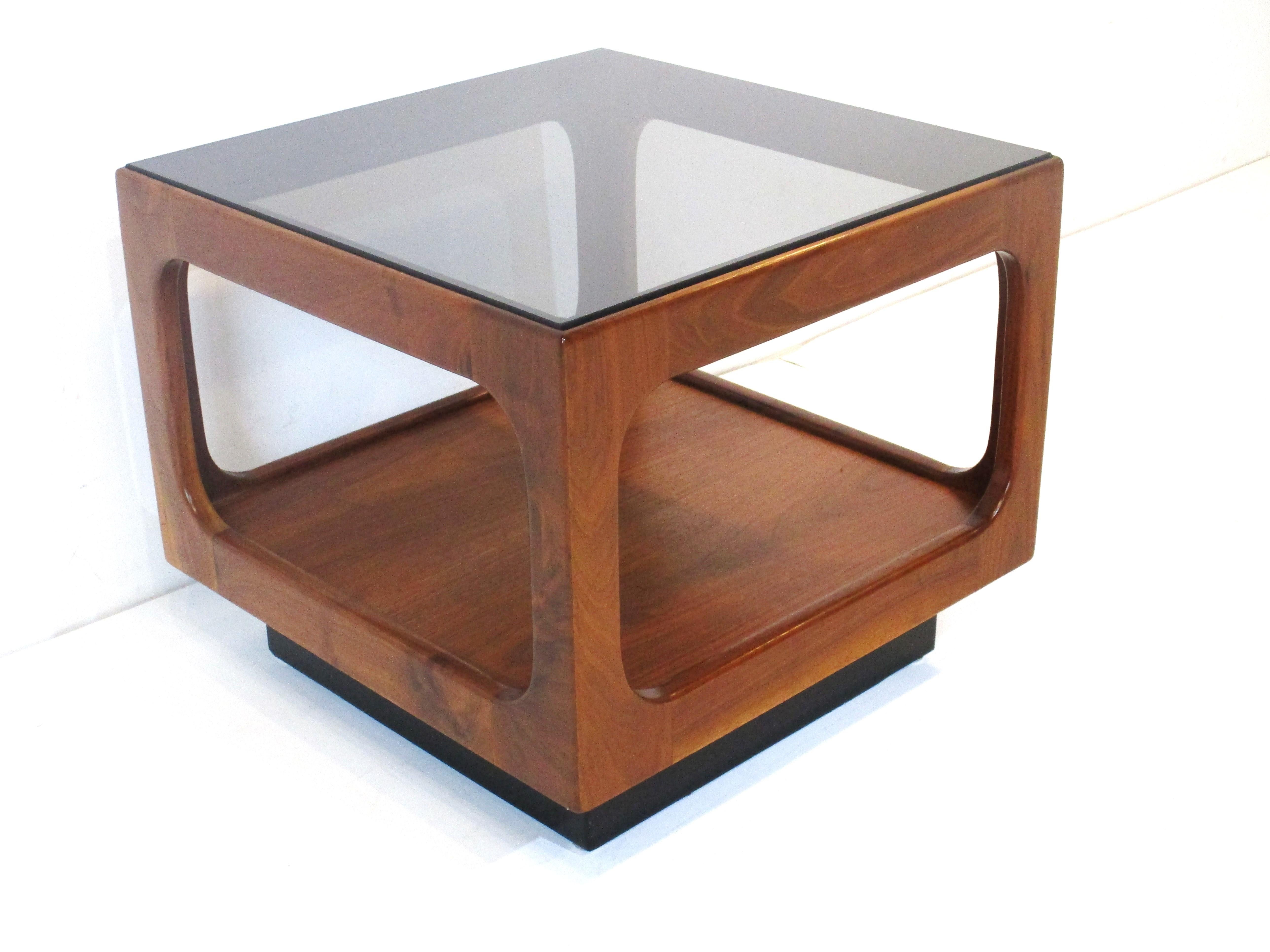 Danish Styled Walnut / Glass Cube Side Table by Otmar 2