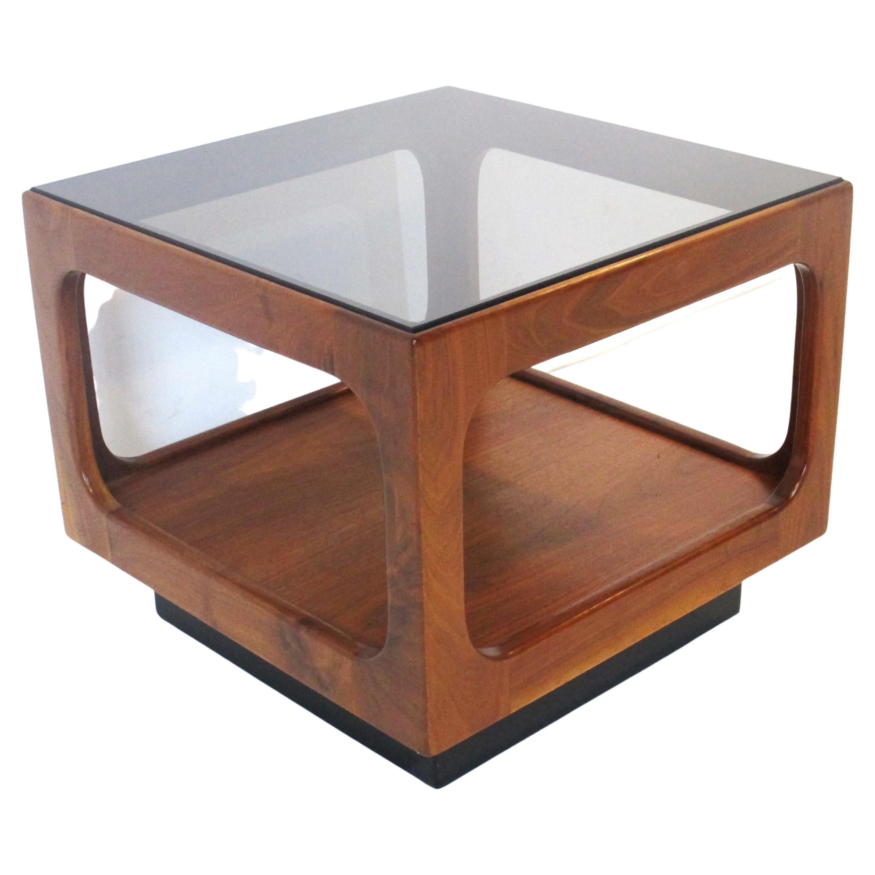 Danish Styled Walnut / Glass Cube Side Table by Otmar