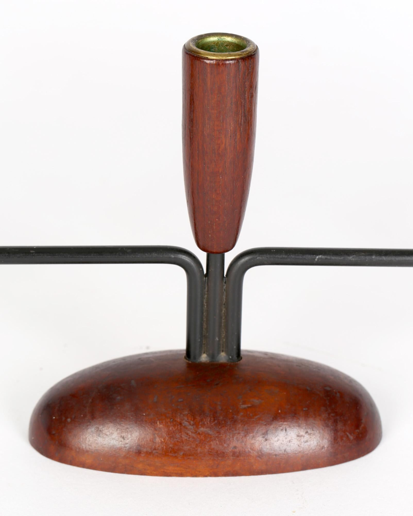 Danish Stylish Mid-Century Five Sconce Metal Wood Candlestick For Sale 5