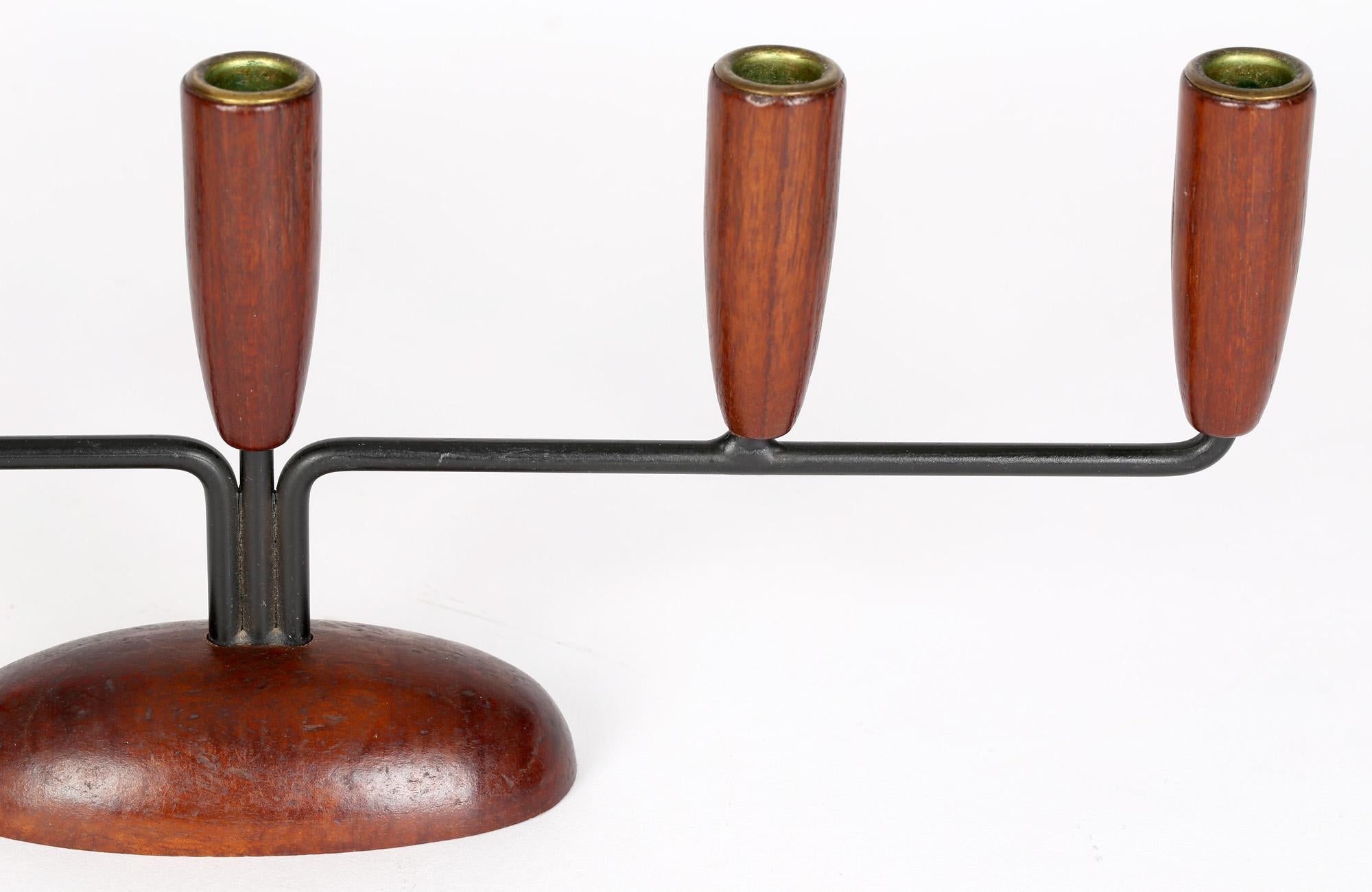 Danish Stylish Mid-Century Five Sconce Metal Wood Candlestick For Sale 7