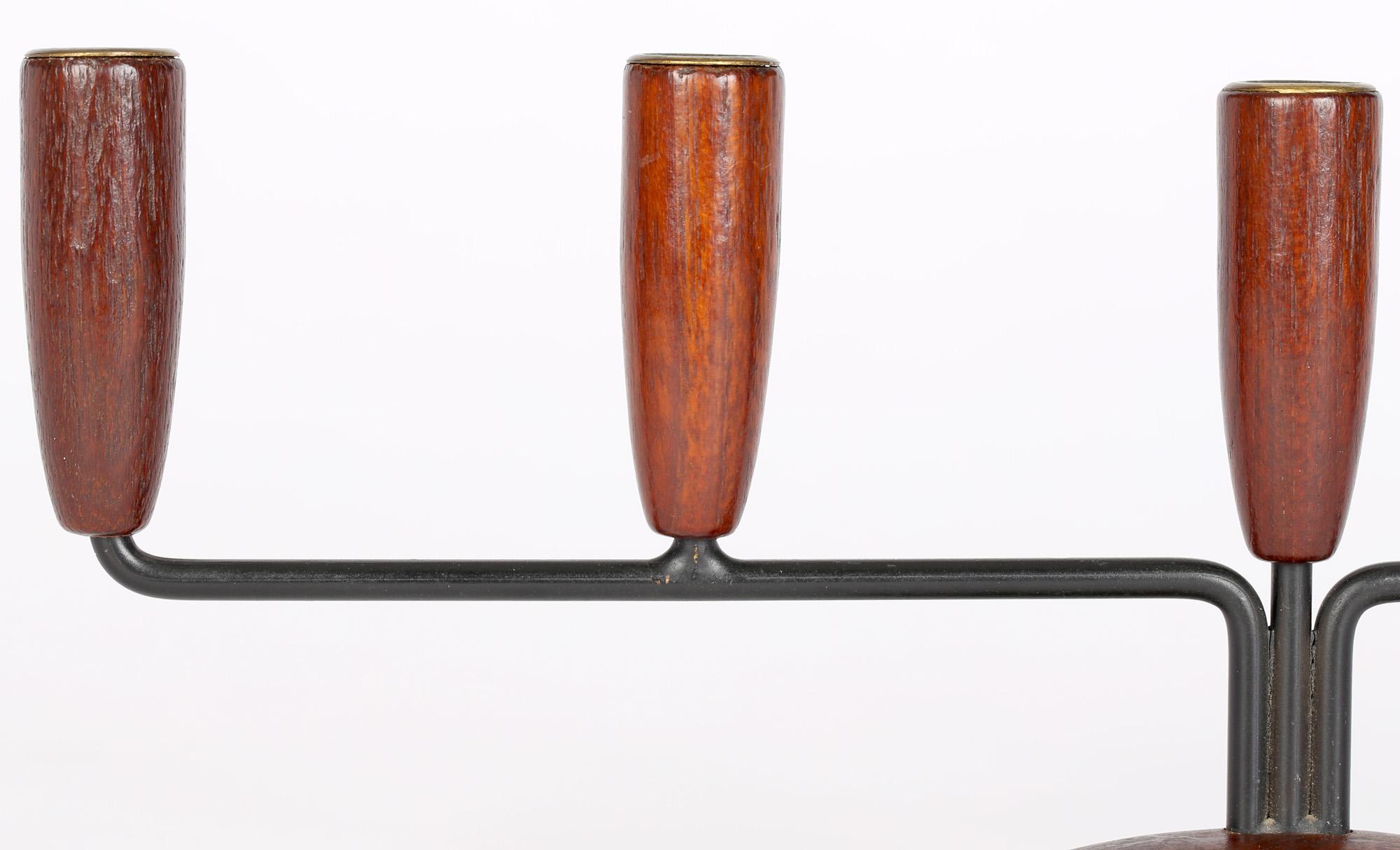 Hand-Crafted Danish Stylish Mid-Century Five Sconce Metal Wood Candlestick For Sale