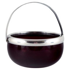 Danish Sugar Bowl in Burgundy Glass with Silver Mounting and Handle, 1920/30s