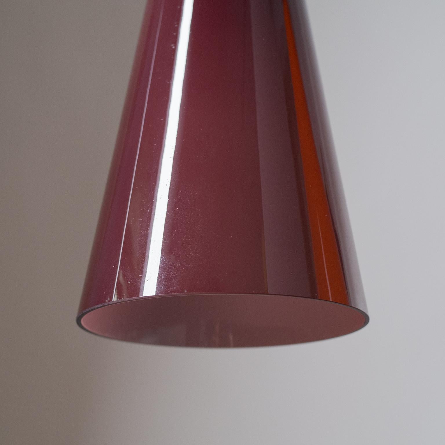 Danish Suspension Chandelier, 1960s, Colored Glass and Teak 4