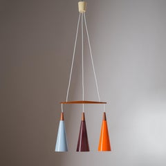 Danish Suspension Chandelier, 1960s, Colored Glass and Teak