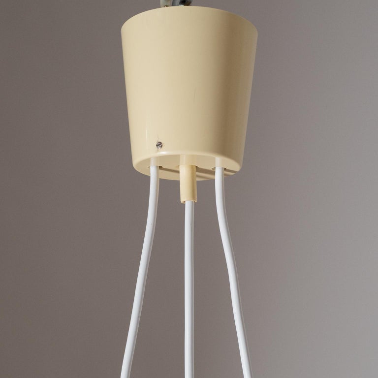 Blown Glass Danish Suspension Chandelier, 1960s, Colored Glass and Teak For Sale