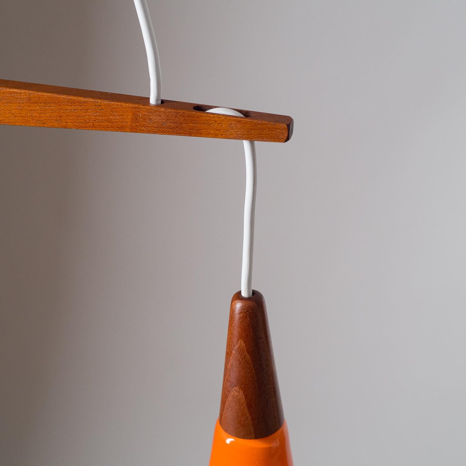 Danish Suspension Chandelier, 1960s, Colored Glass and Teak 2