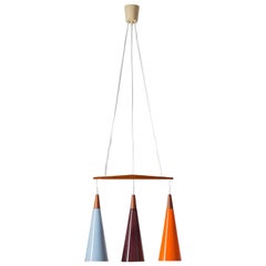 Danish Suspension Chandelier, 1960s, Colored Glass and Teak