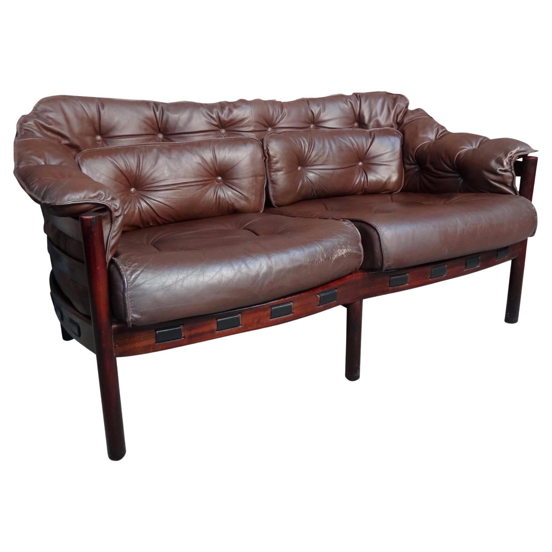 Sven Ellekear pour Coja Brown canapé vintage et rétro des années 1960 en cuir Deux Seater