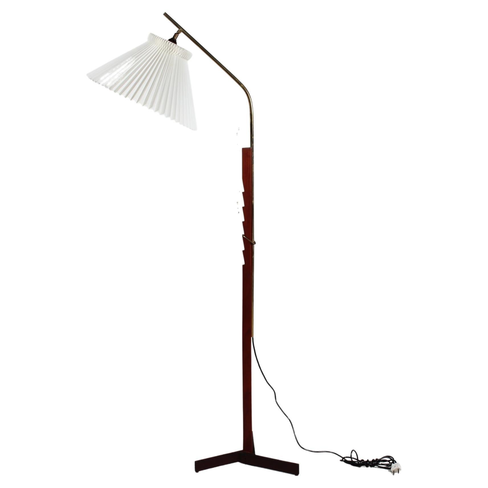 Danish Svend Aage Holm Sørensen Adjustable Floor Lamp with Le Klint Shade 1950s