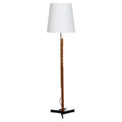 Vintage Danish Svend Aage Holm Sørensen Adjustable Oak Floor Lamp with New Shade 1950s