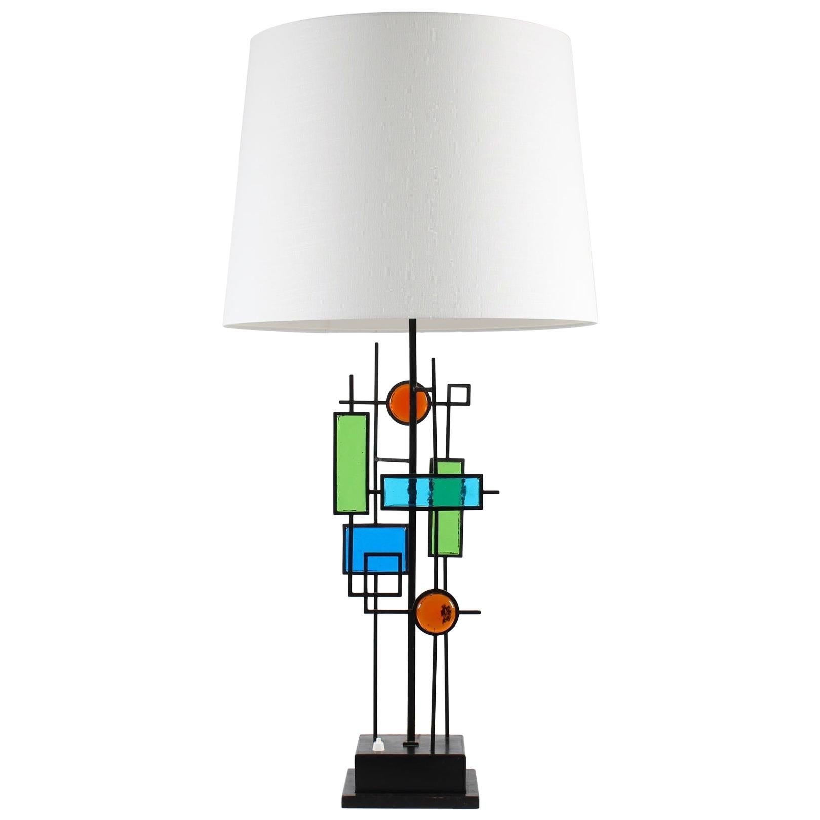 Danish Svend Aage Holm Sørensen Tall Table Lamp, Iron Frame with Glass Mosaic For Sale