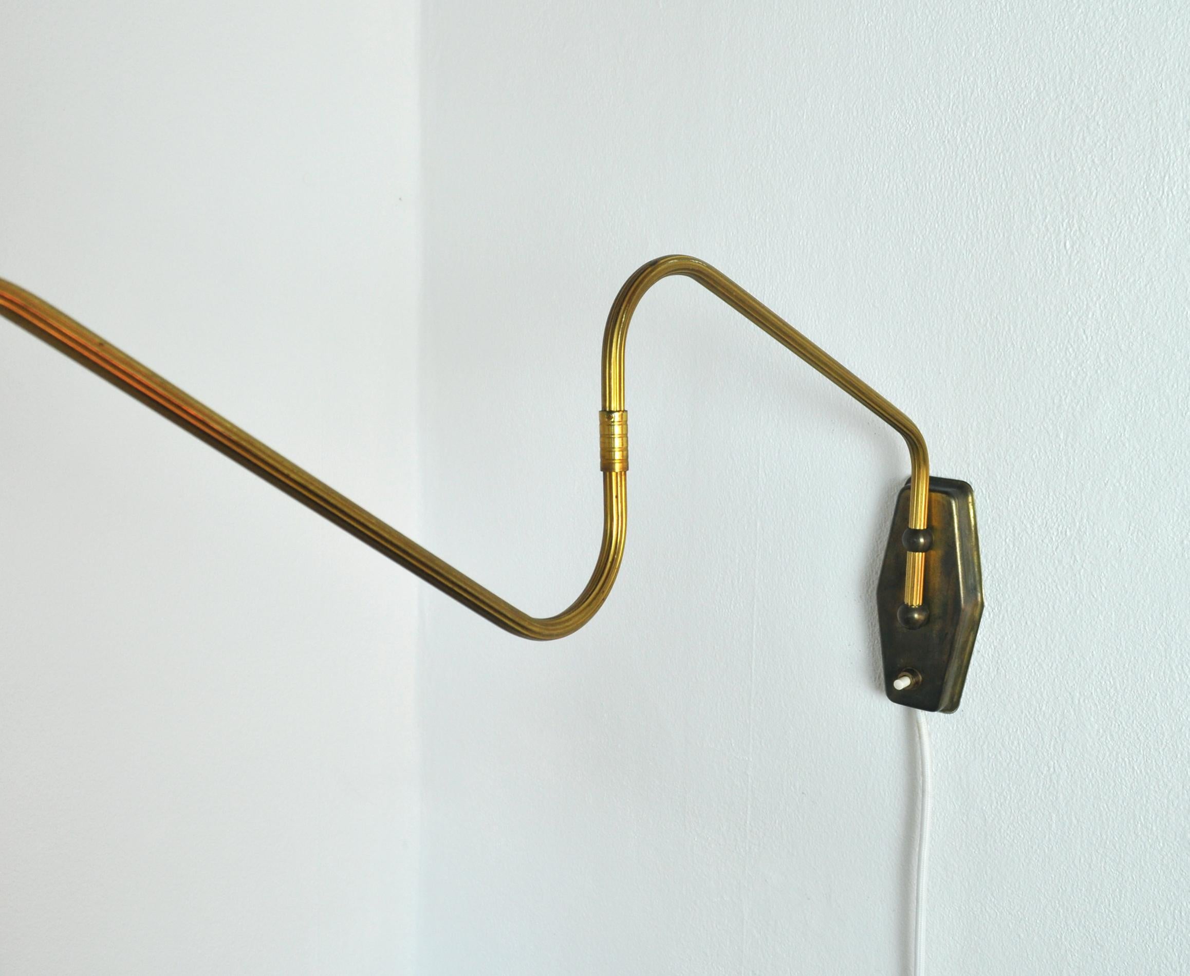 Danish Swing Arm Brass Wall Lamp, 1950s 5