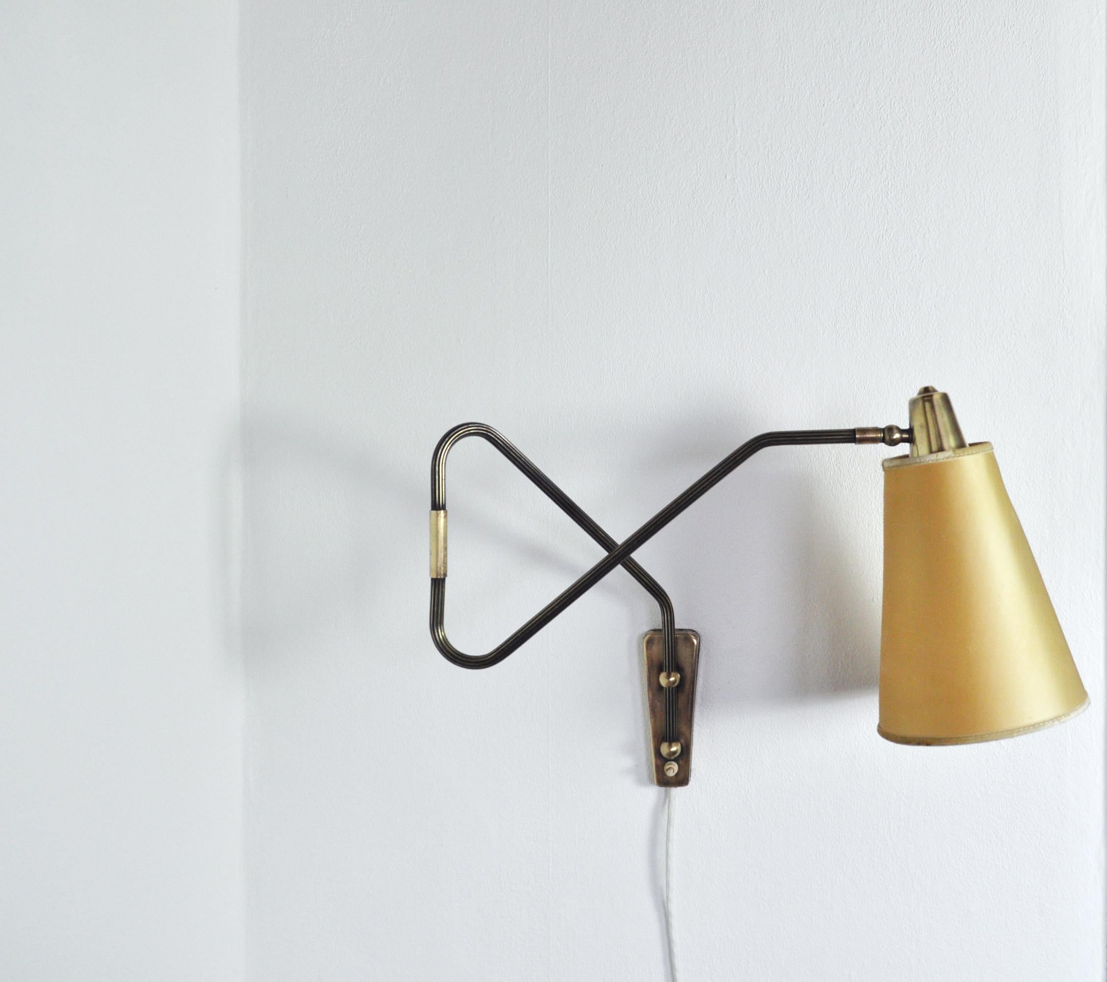 20th Century Danish Swing Arm Brass Wall Lamp, 1950s For Sale