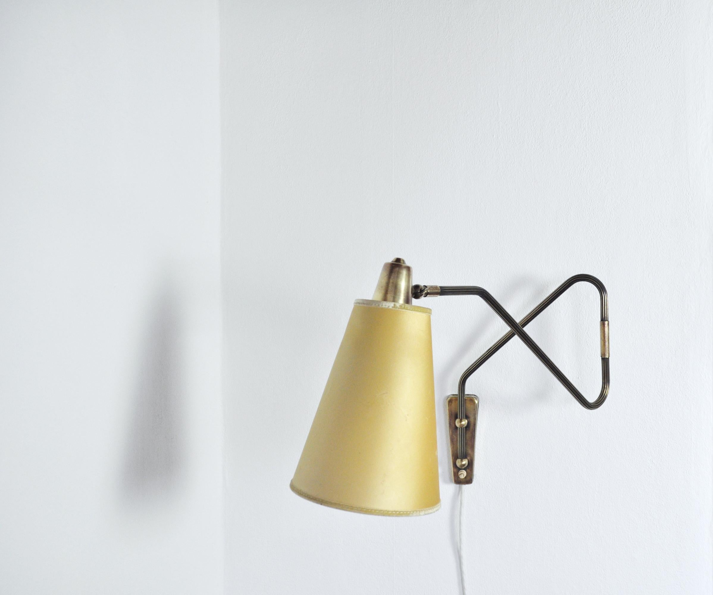 Danish Swing Arm Brass Wall Lamp, 1950s For Sale 1