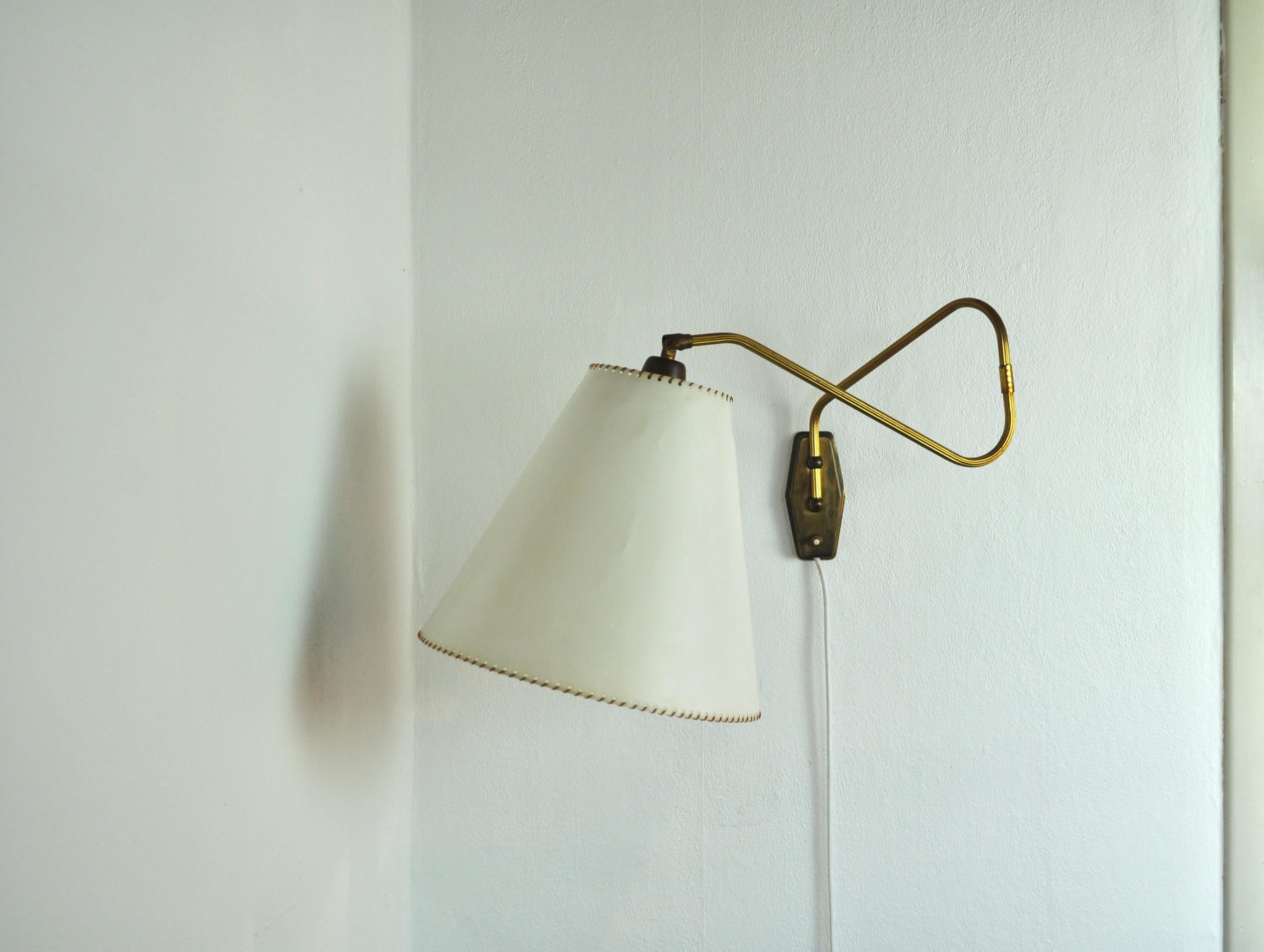 Danish Swing Arm Brass Wall Lamp, 1950s 3