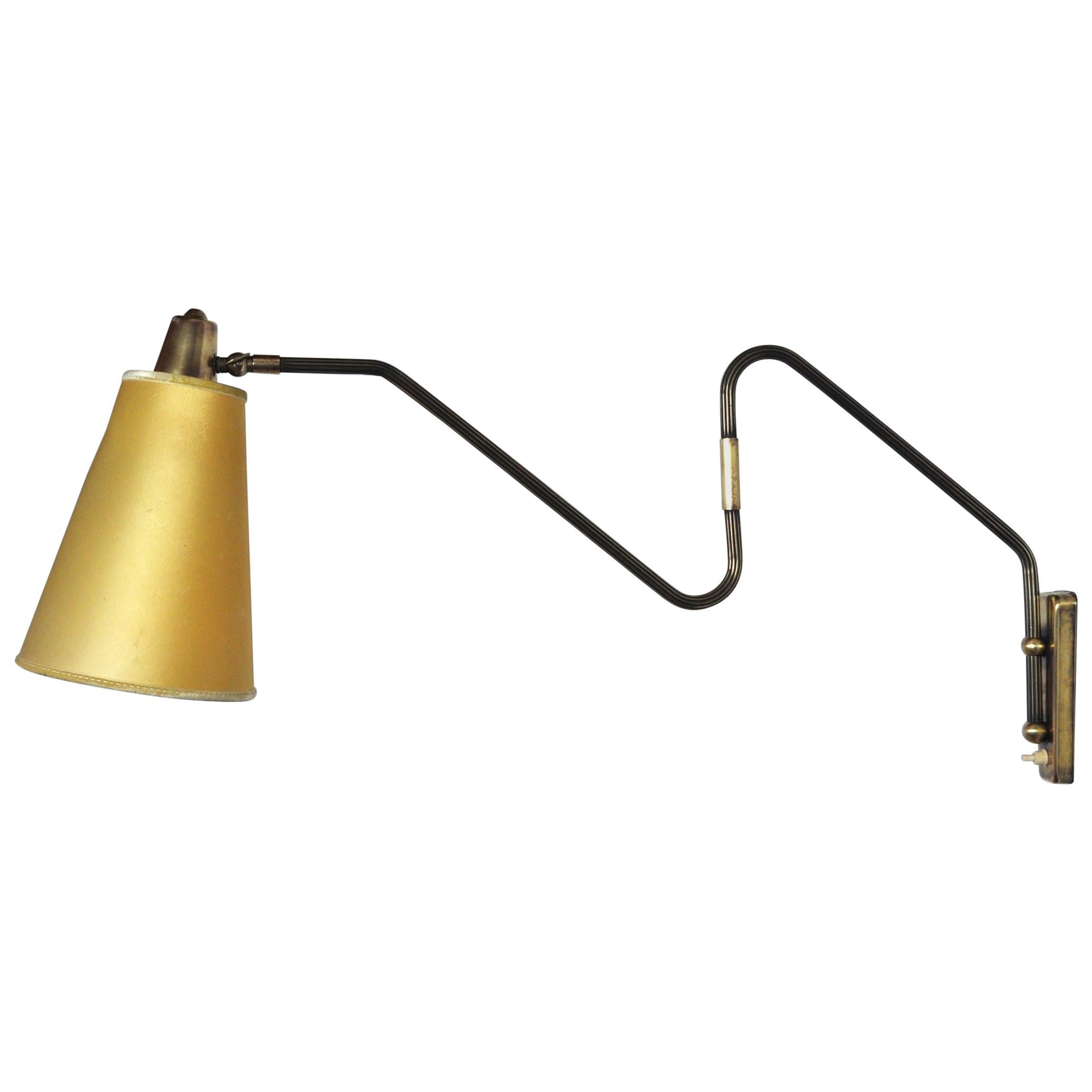 Danish Swing Arm Brass Wall Lamp, 1950s For Sale