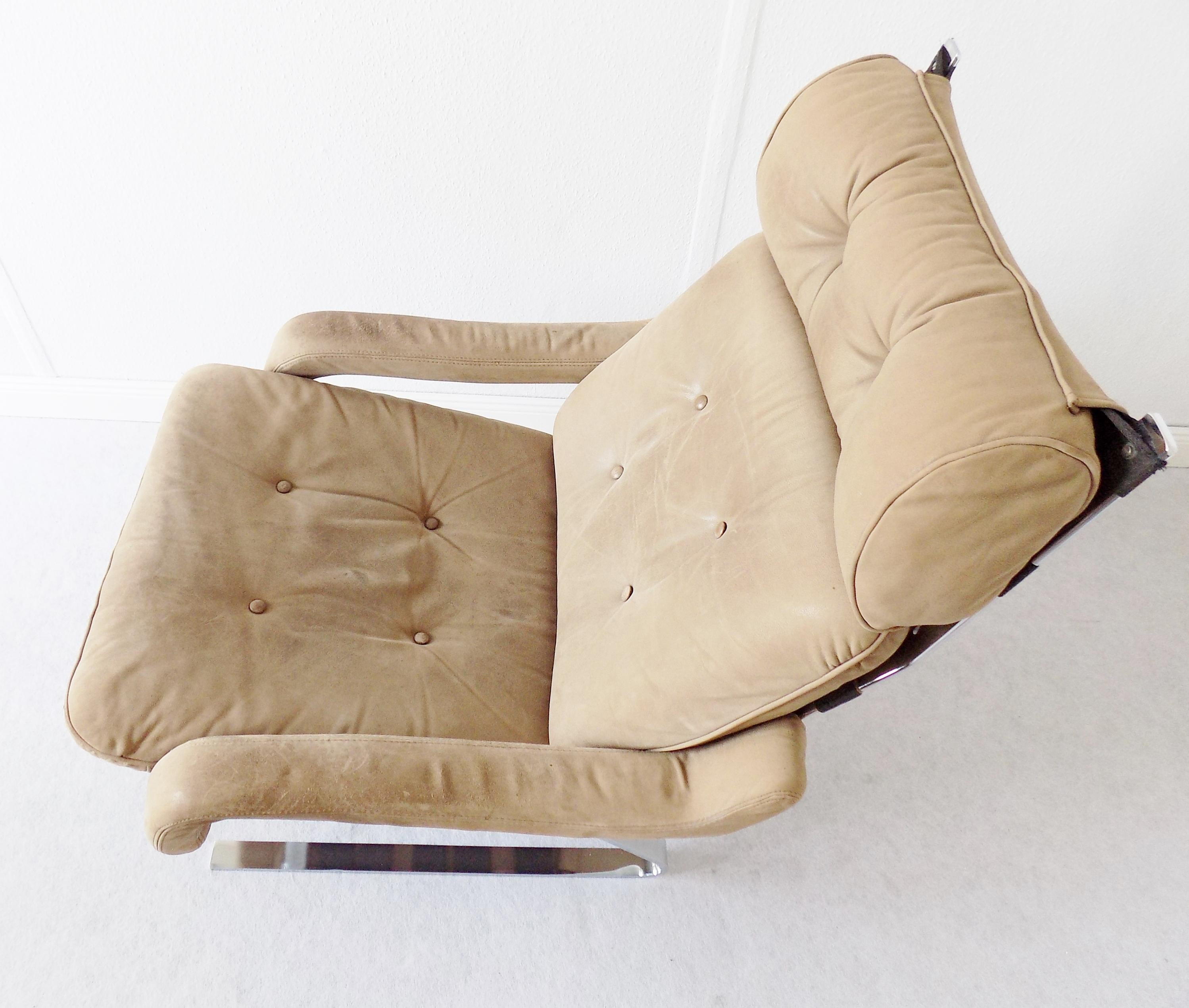 Danish Swing Lounge Chair with ottoman, Nubuk leather, Mid-Century modern, Chrom 3