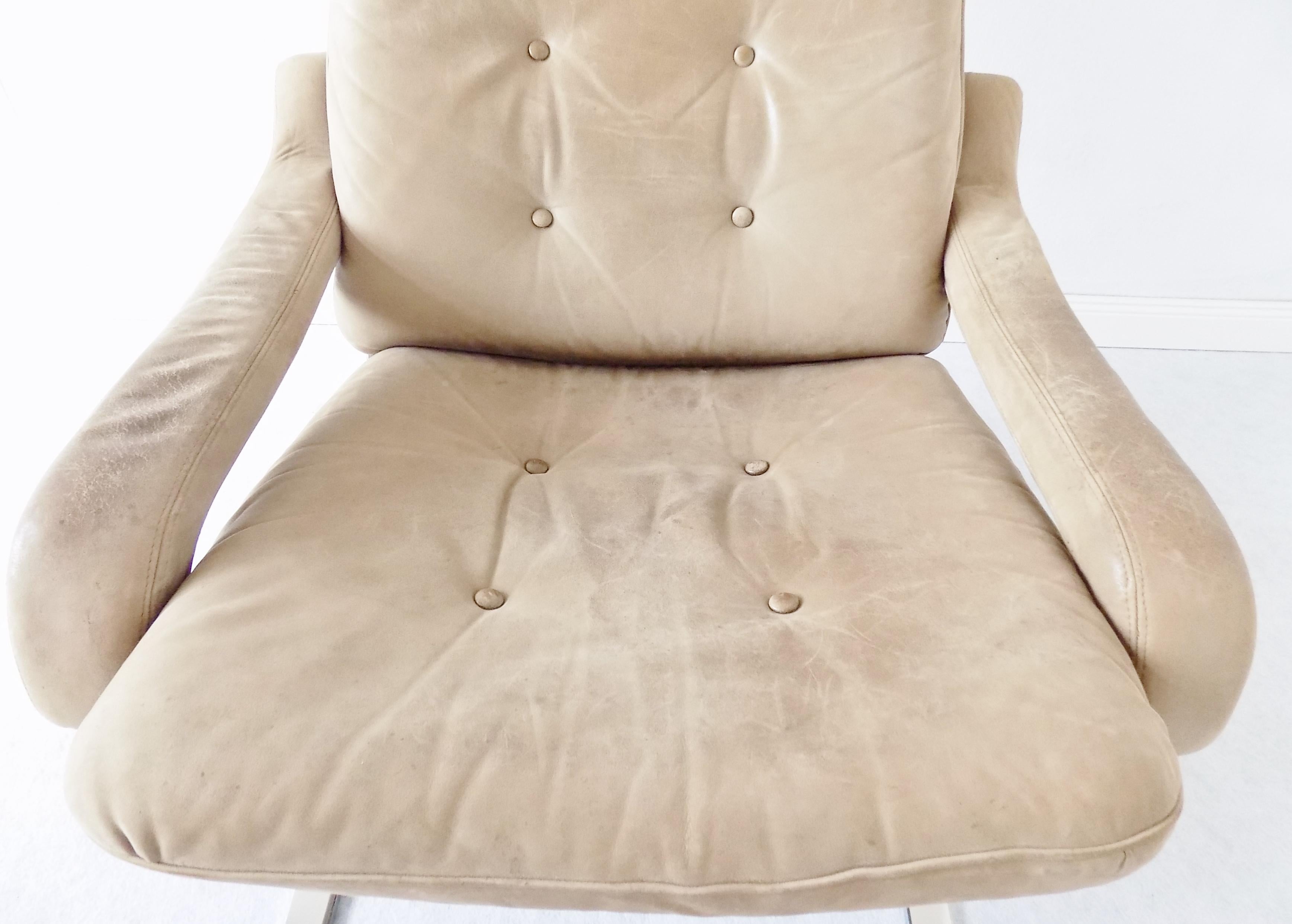 Danish Swing Lounge Chair with ottoman, Nubuk leather, Mid-Century modern, Chrom 4