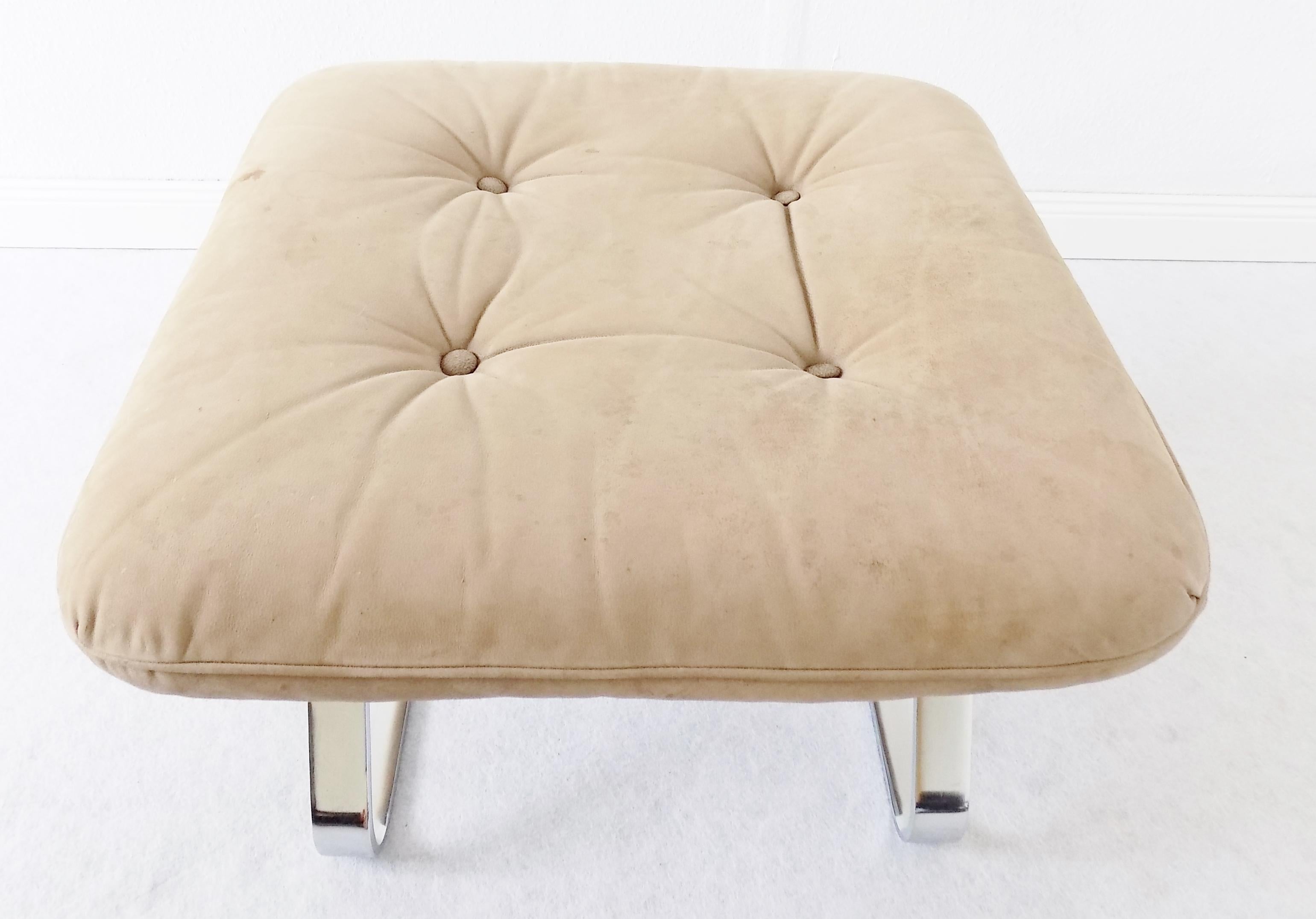 Danish Swing Lounge Chair with ottoman, Nubuk leather, Mid-Century modern, Chrom 10