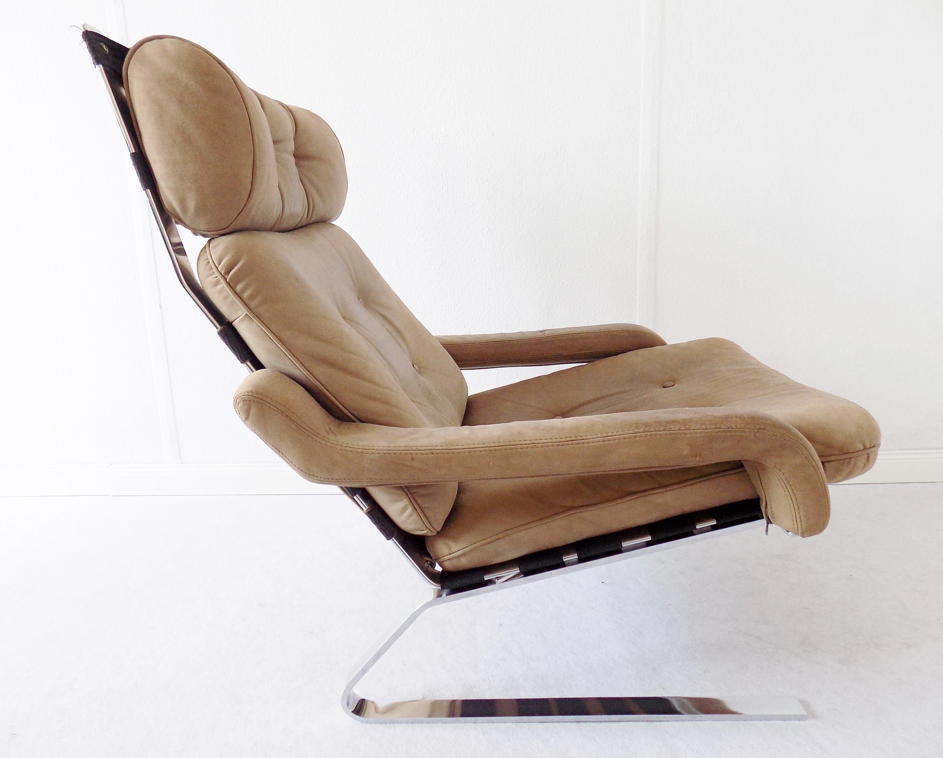 Danish Swing Lounge Chair with ottoman, Nubuk leather, Mid-Century modern, Chrom 11