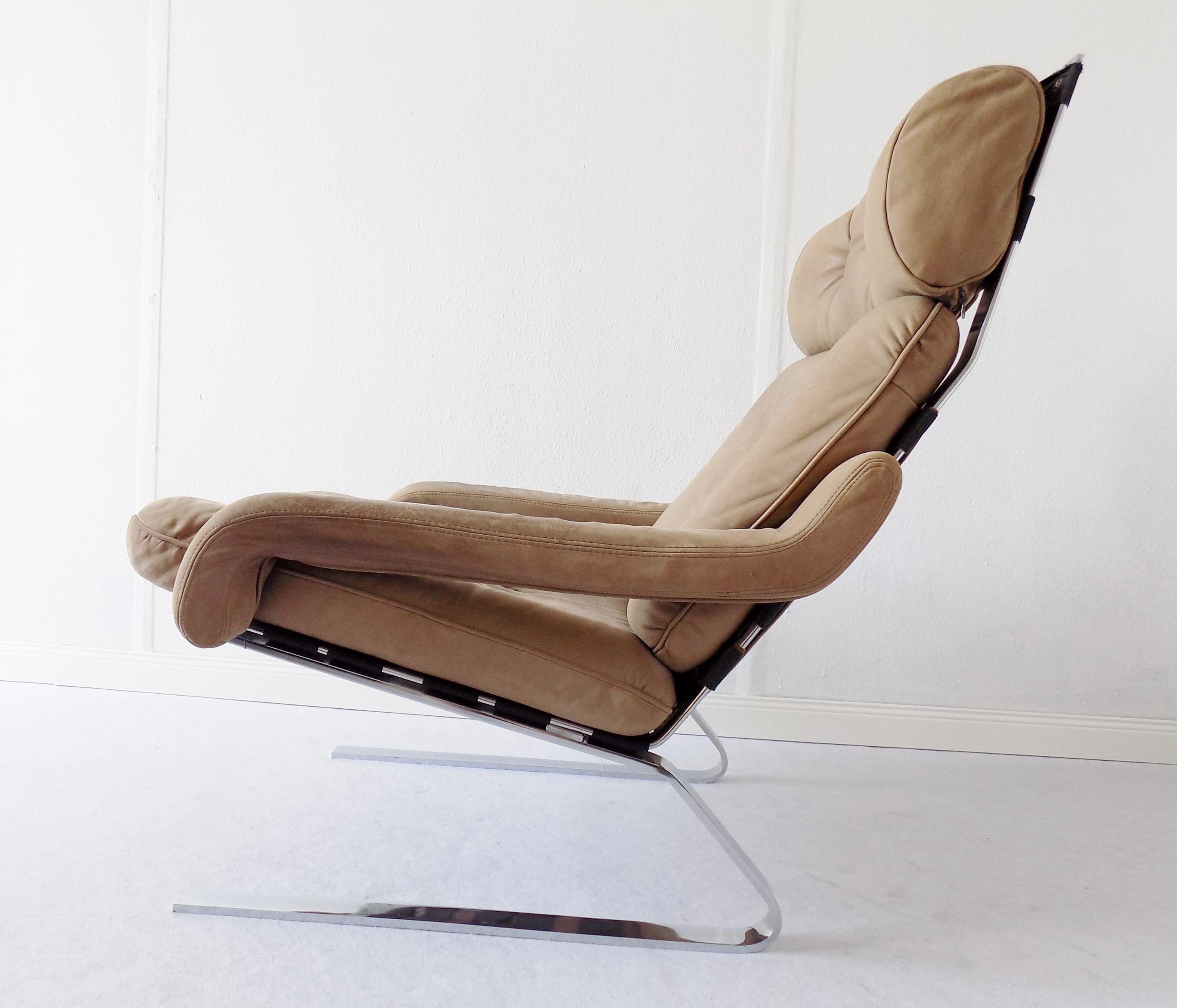 Danish Swing Lounge Chair with ottoman, Nubuk leather, Mid-Century modern, Chrom In Good Condition In Ludwigslust, Mecklenburg-Vorpommern