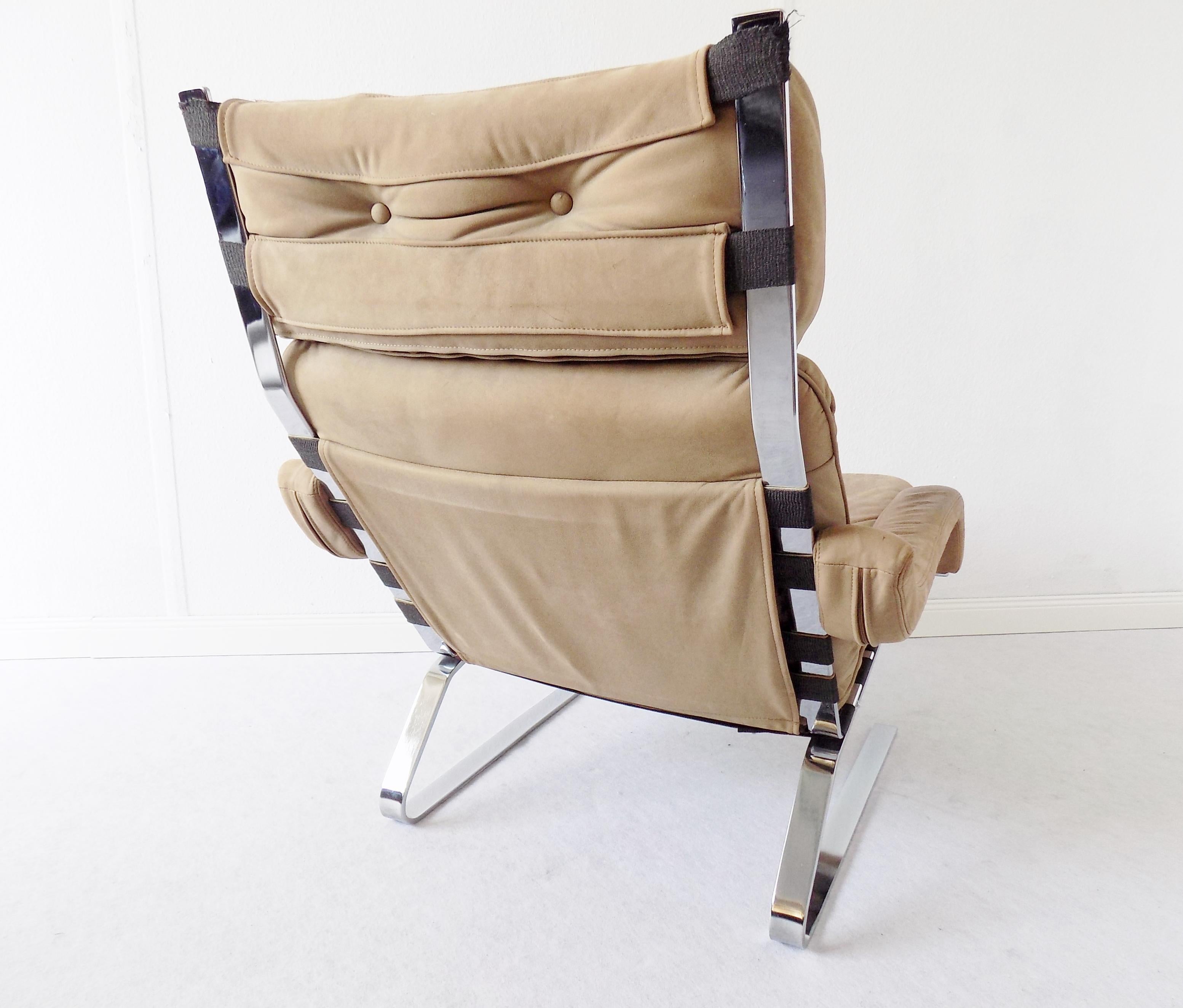 Mid-20th Century Danish Swing Lounge Chair with ottoman, Nubuk leather, Mid-Century modern, Chrom