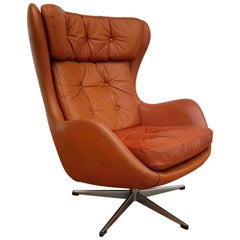 Dänischer drehbarer Loungesessel, Henry Walter Klein für Bramin, 1970er Jahre, Renewed Leder