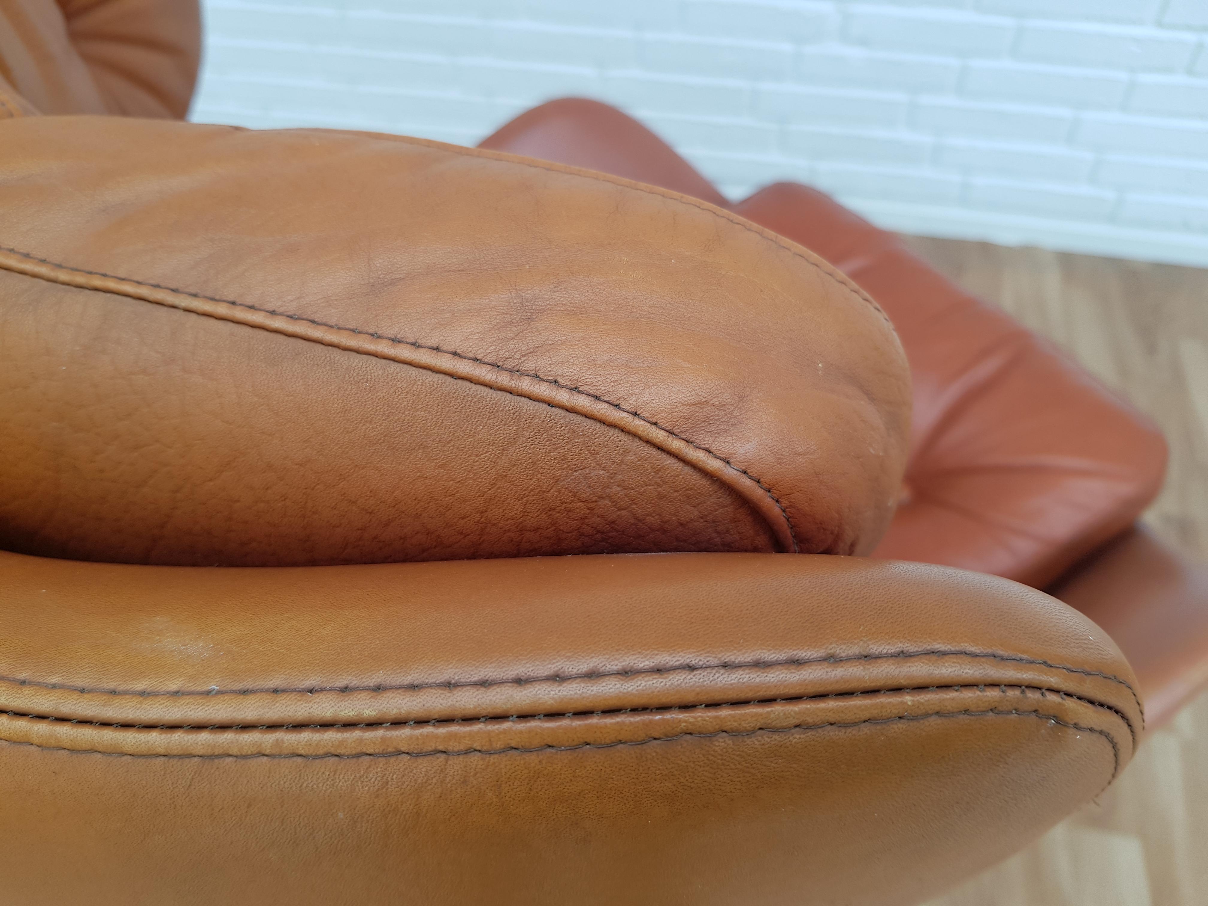 Dänischer drehbarer Loungesessel, Henry Walter Klein für Bramin, 1970er Jahre, Renewed Leder (Edelstahl)