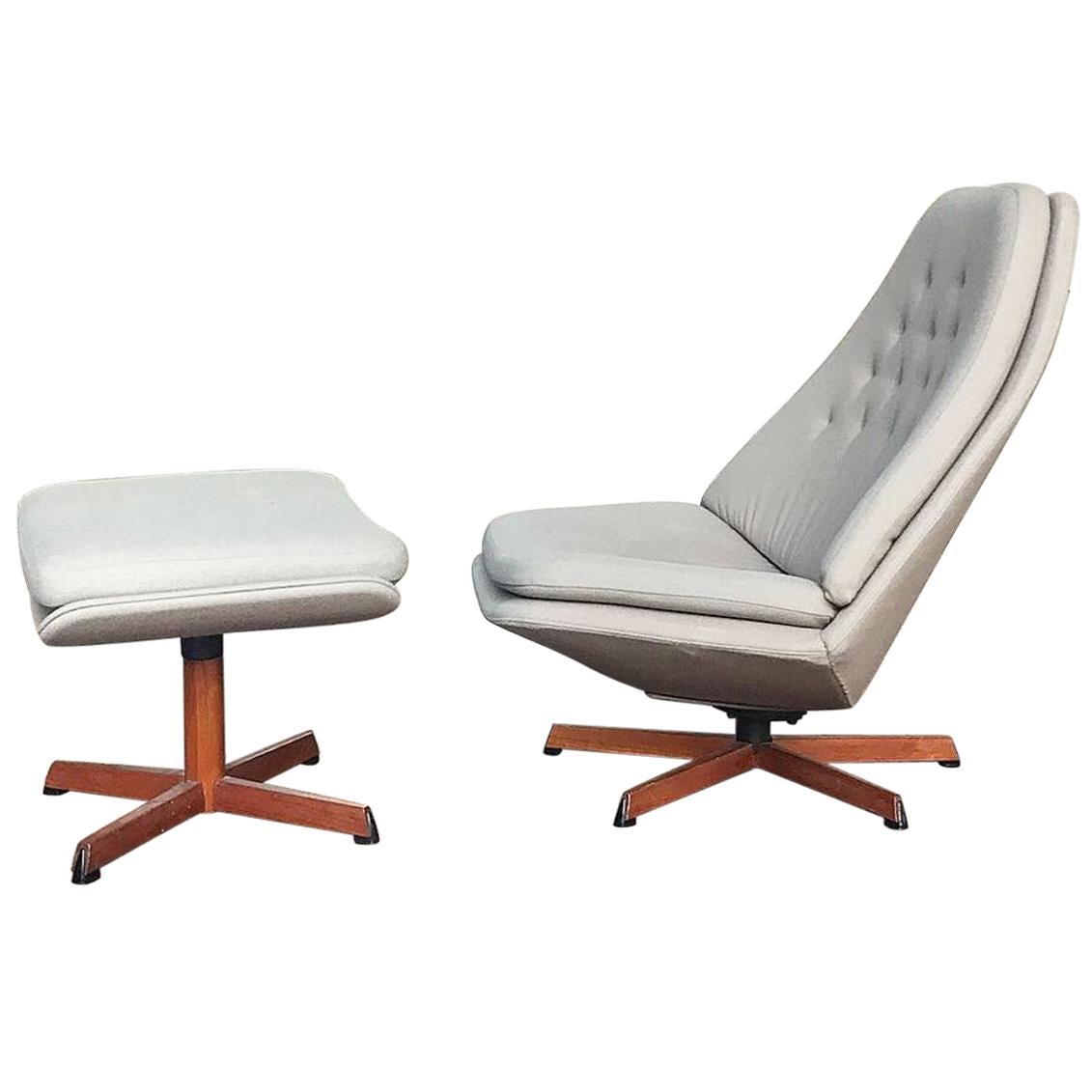 Danish Swivel Lounge Chair Model Ms68 with Ottoman by Madsen & Schübel
