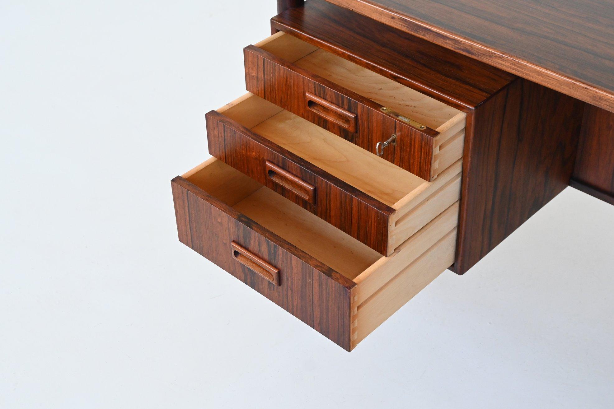 Danish symmetric freestanding desk in rosewood Denmark 1960 6
