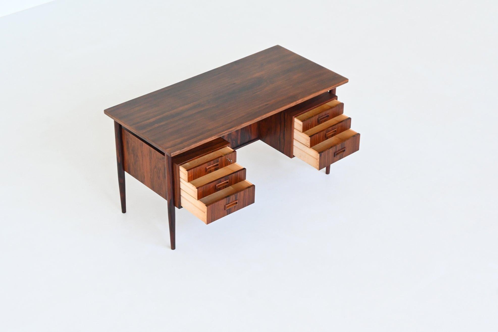 Danish symmetric freestanding desk in rosewood Denmark 1960 7