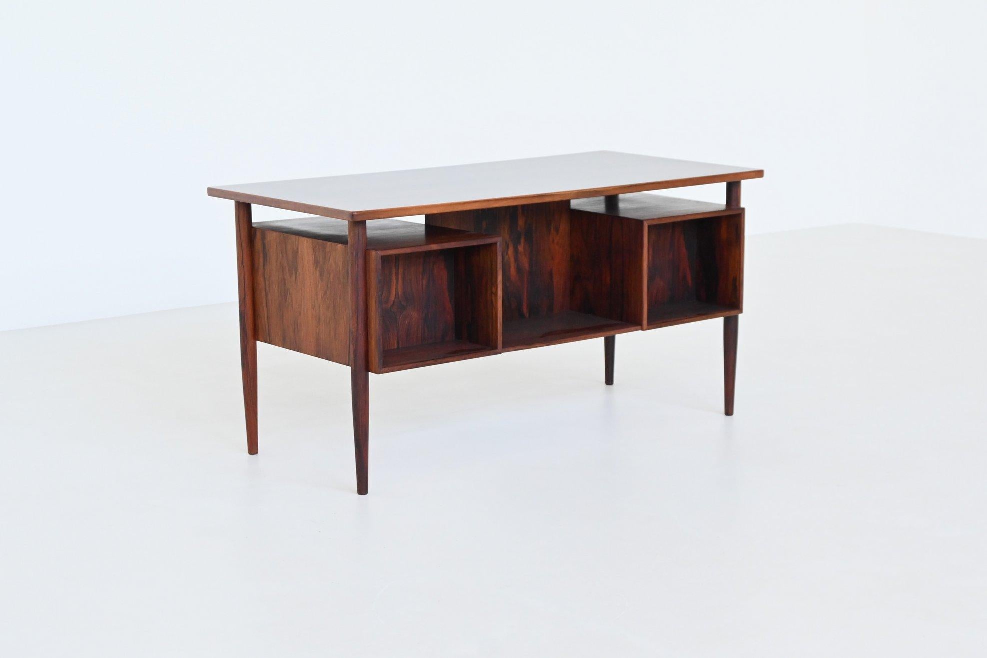Danish symmetric freestanding desk in rosewood Denmark 1960 11
