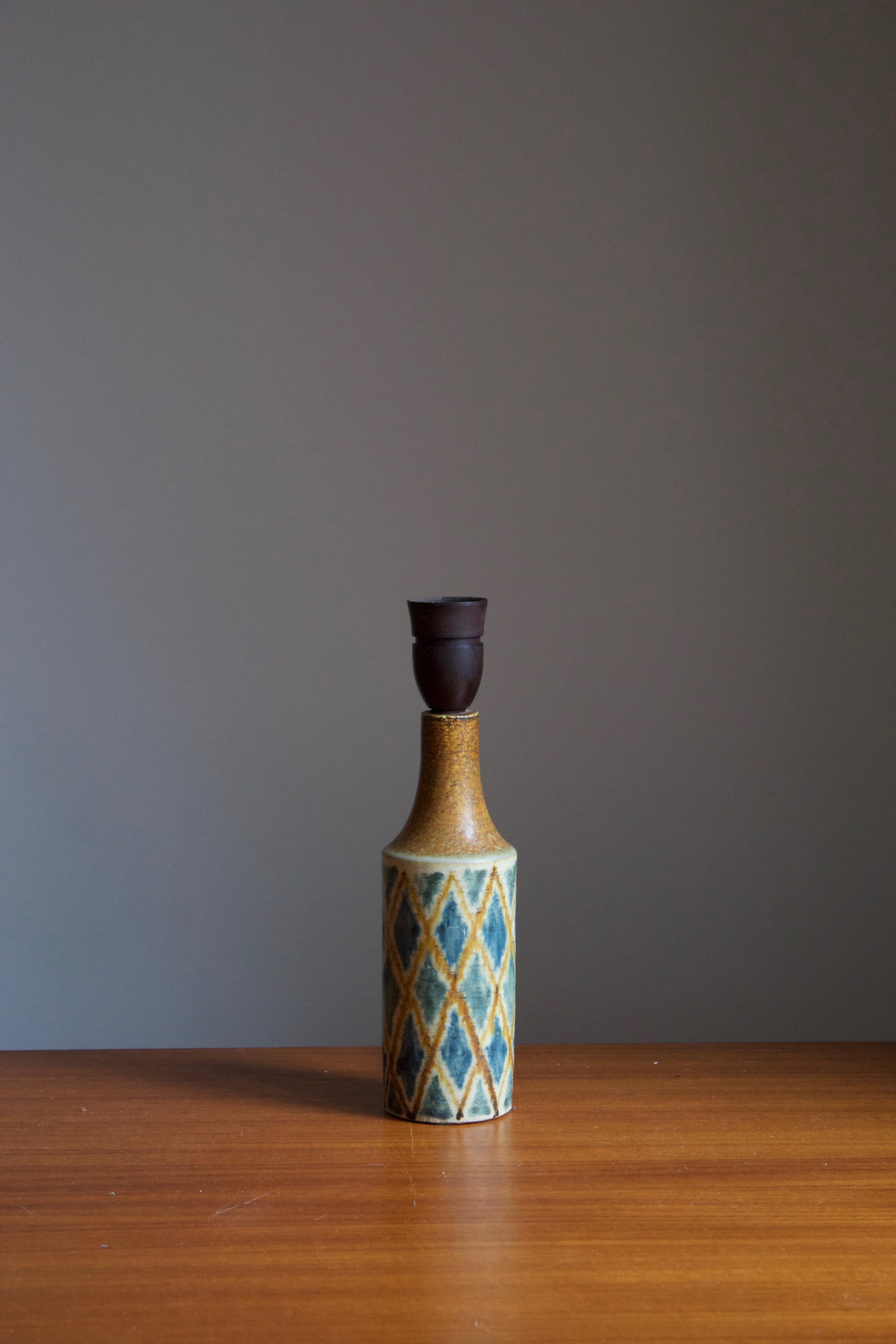Mid-Century Modern Danish, Table Lamp, Glazed & Hand-Painted Ceramic, Denmark, c. 1950s