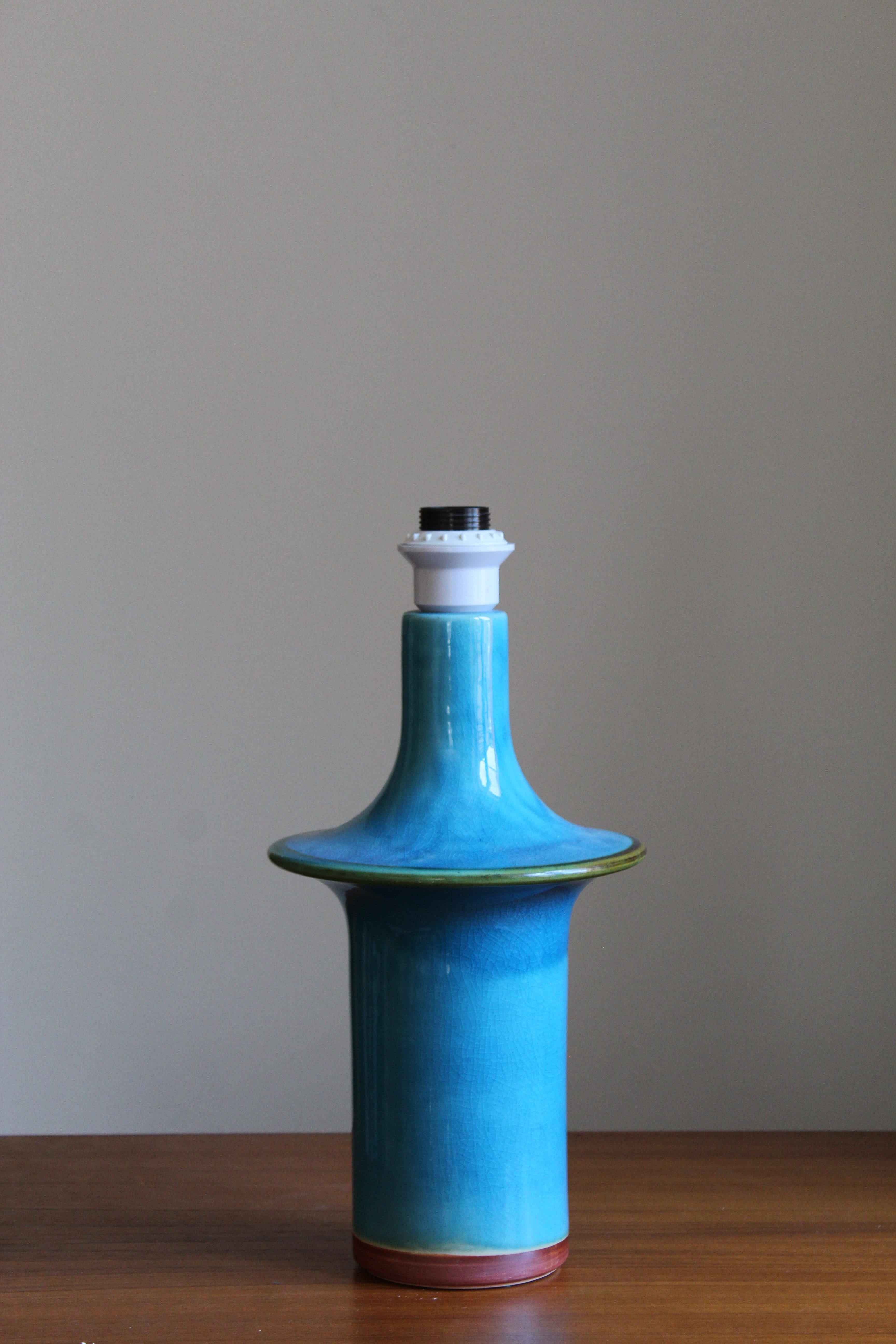 Mid-Century Modern Danish, Table Lamp, Blue Glazed Stoneware, Denmark C. 1960s