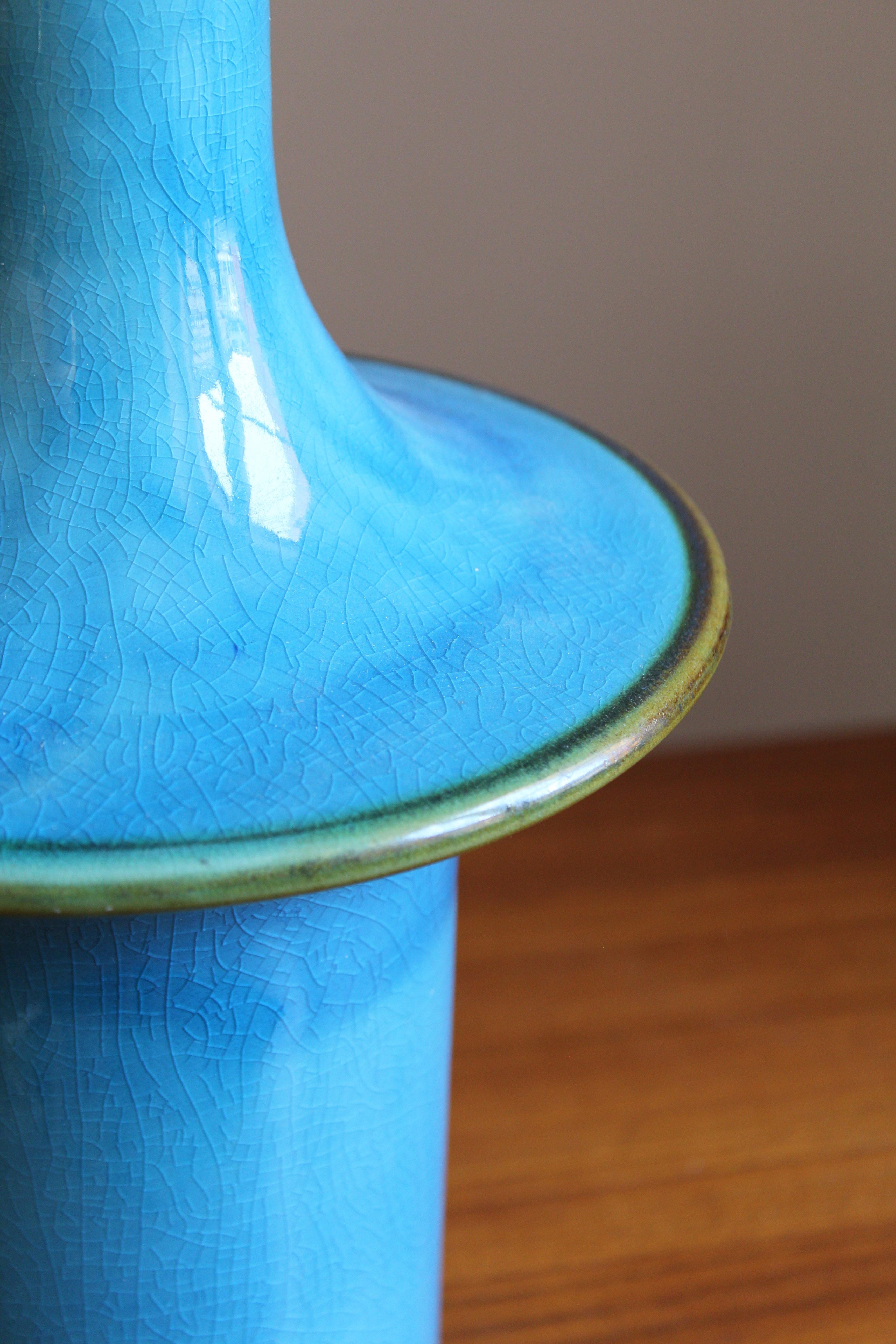 Danish, Table Lamp, Blue Glazed Stoneware, Denmark C. 1960s In Good Condition In High Point, NC
