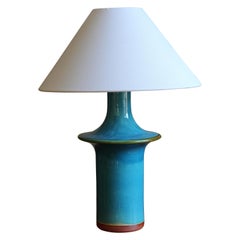 Danish, Table Lamp, Blue Glazed Stoneware, Denmark C. 1960s