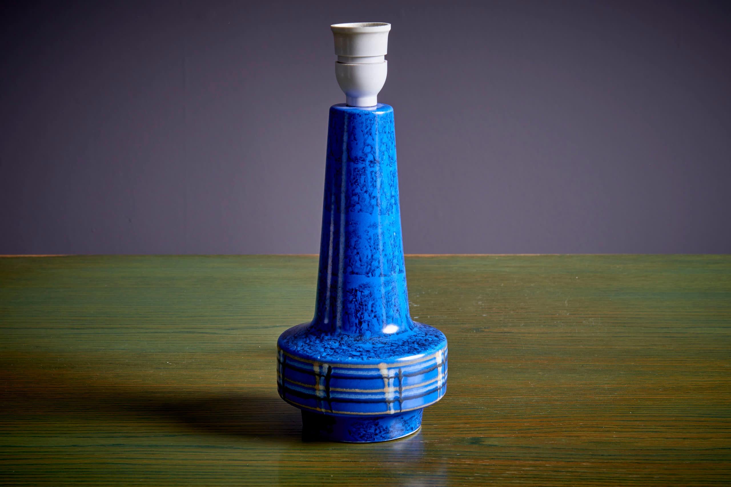 Danish Table Lamp in Blue Ceramic 1960s In Good Condition For Sale In Berlin, DE