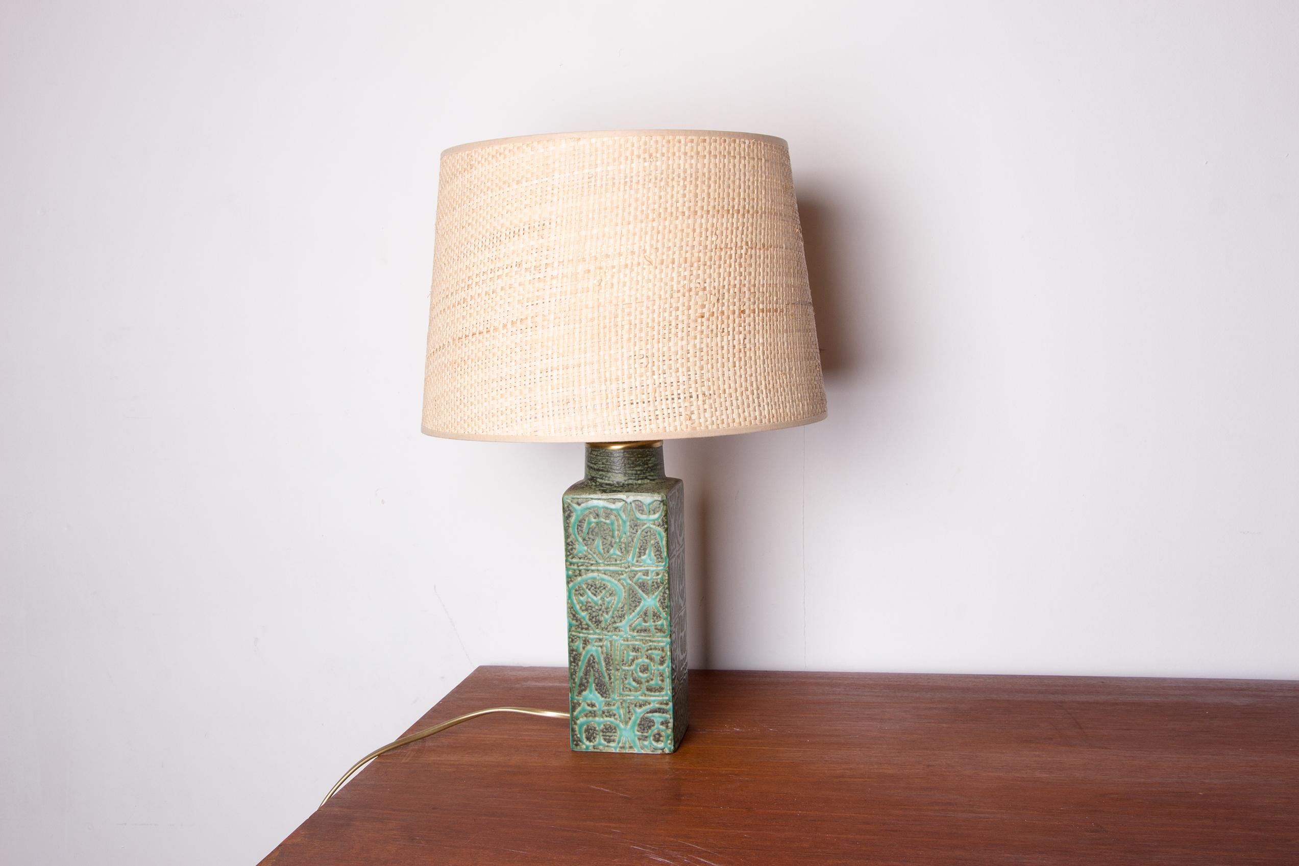 Enamel Danish table lamp in green enamelled stoneware by Aluminia 1960. For Sale