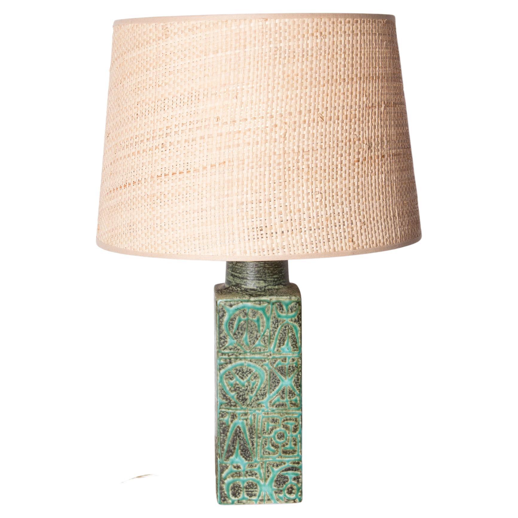 Danish table lamp in green enamelled stoneware by Aluminia 1960. For Sale