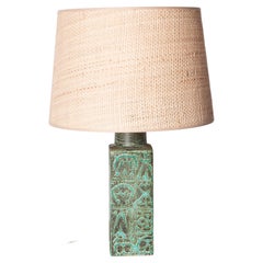 Vintage Danish table lamp in green enamelled stoneware by Aluminia 1960.