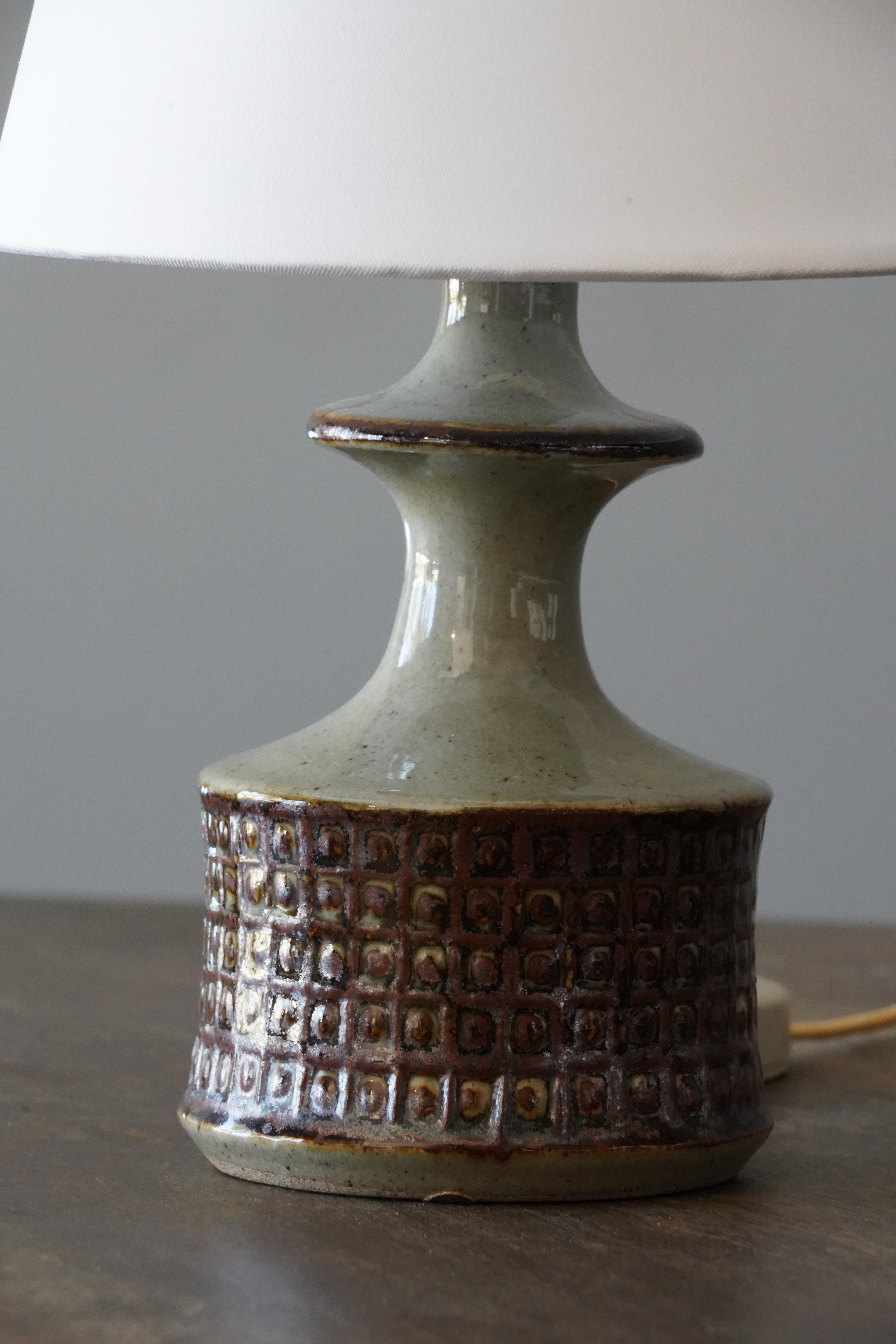 Danish, Table Lamp, Green Stoneware, Denmark, c. 1960s In Good Condition In High Point, NC