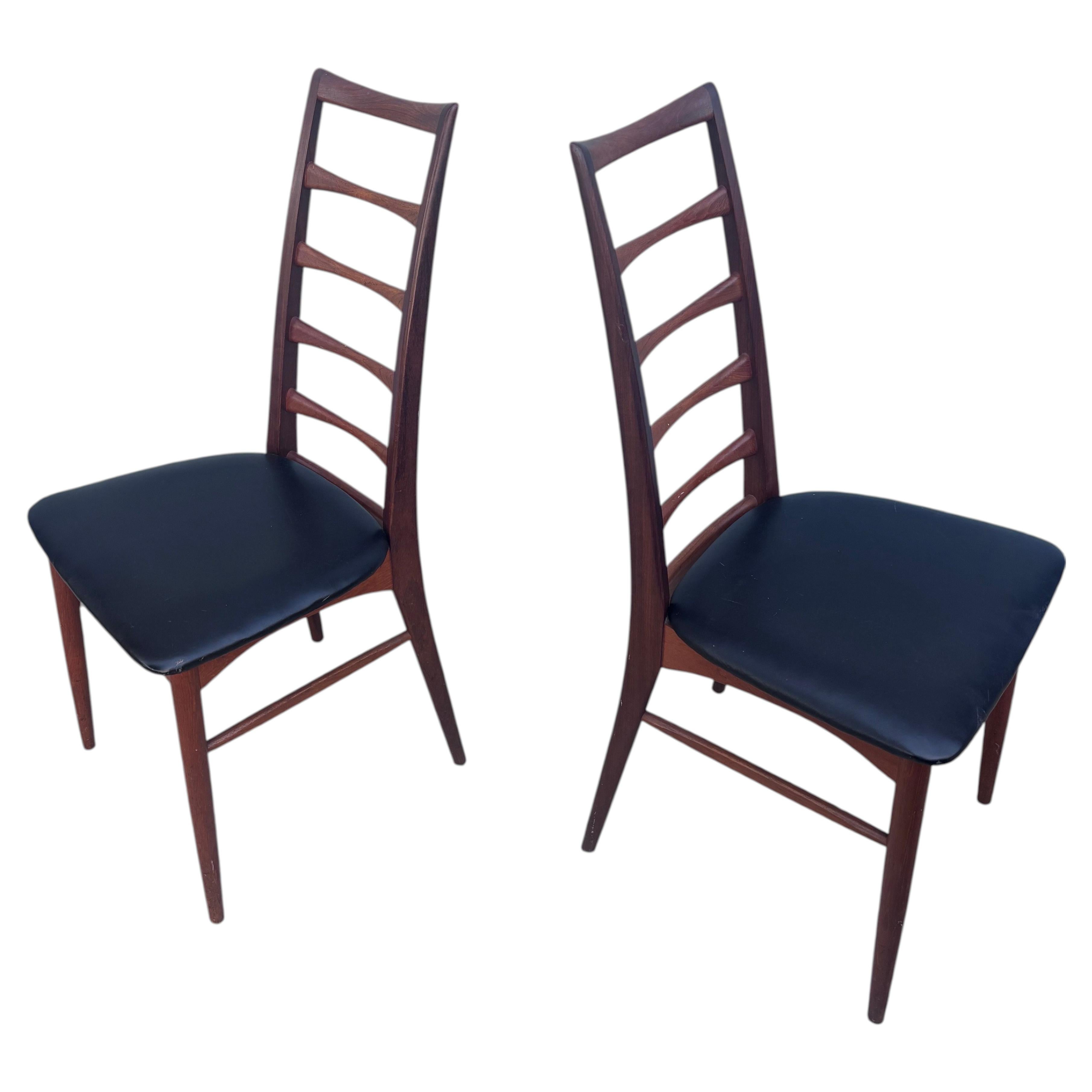 Danish Tall Back Ladder Dining Chair, Teak and Upholstery, 1965 For Sale