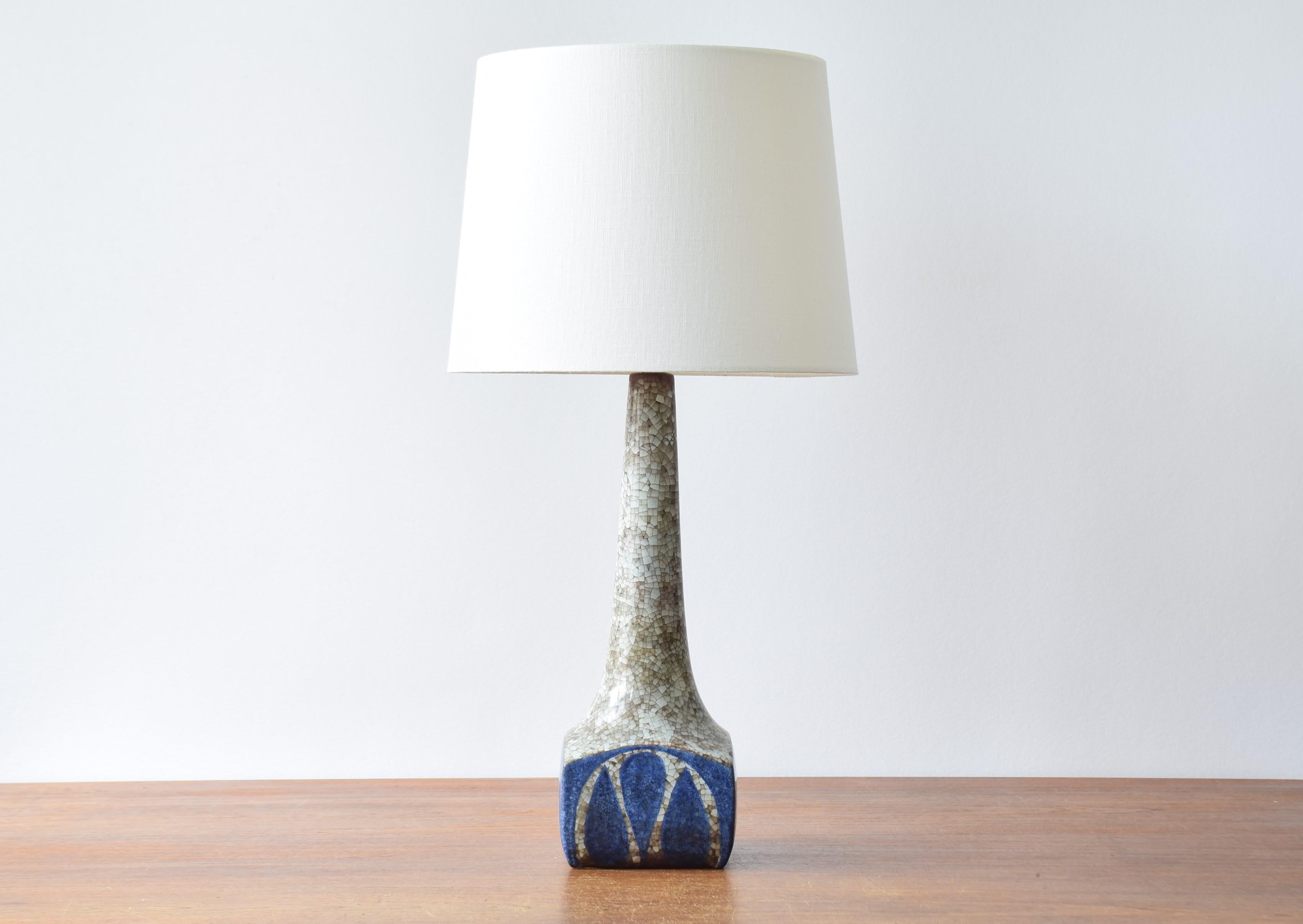 Scandinavian Modern Danish Tall Ceramic Table Lamp Blue Persia Glaze, Marianne Starck for MA&S 1960s For Sale