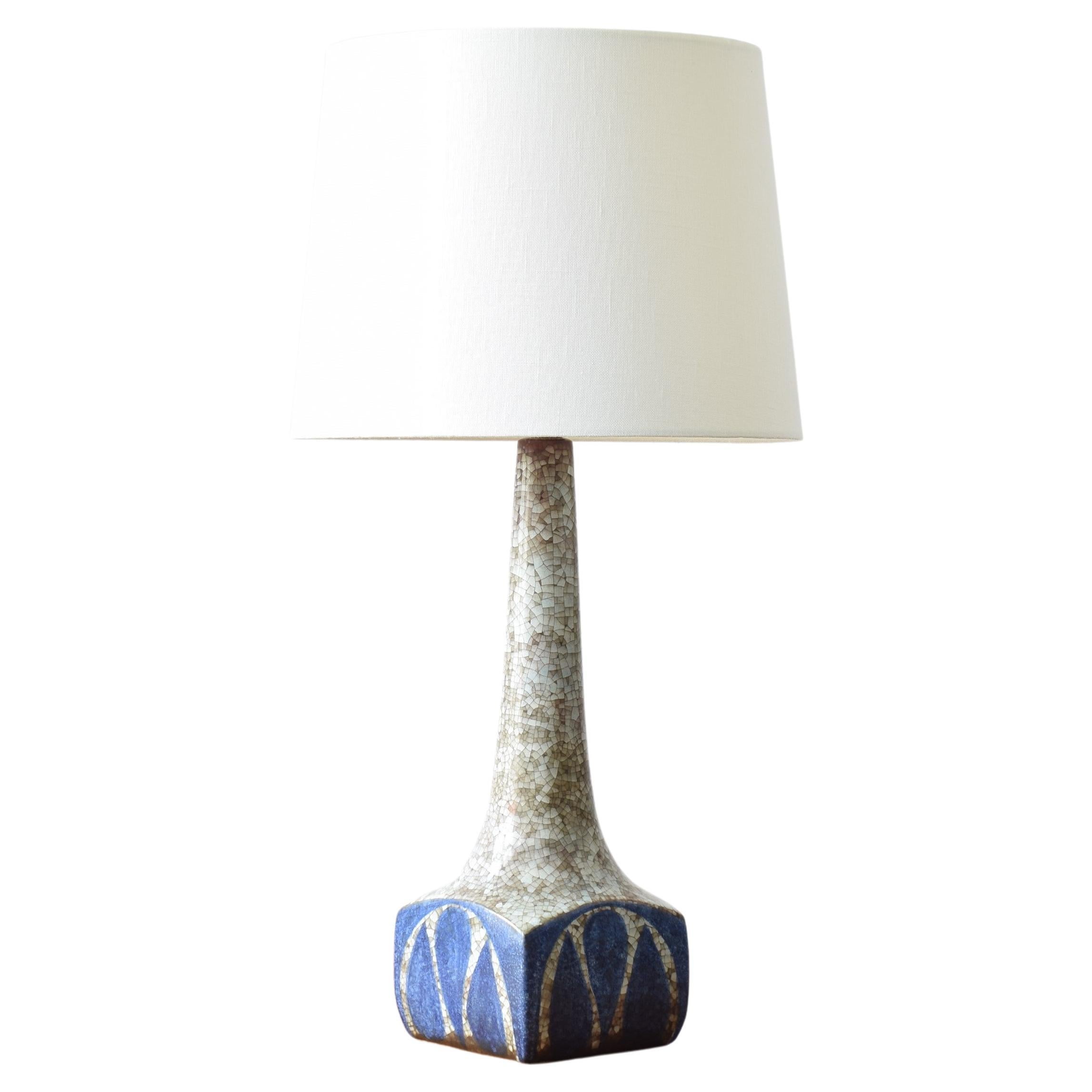 Danish Tall Ceramic Table Lamp Blue Persia Glaze, Marianne Starck for MA&S 1960s