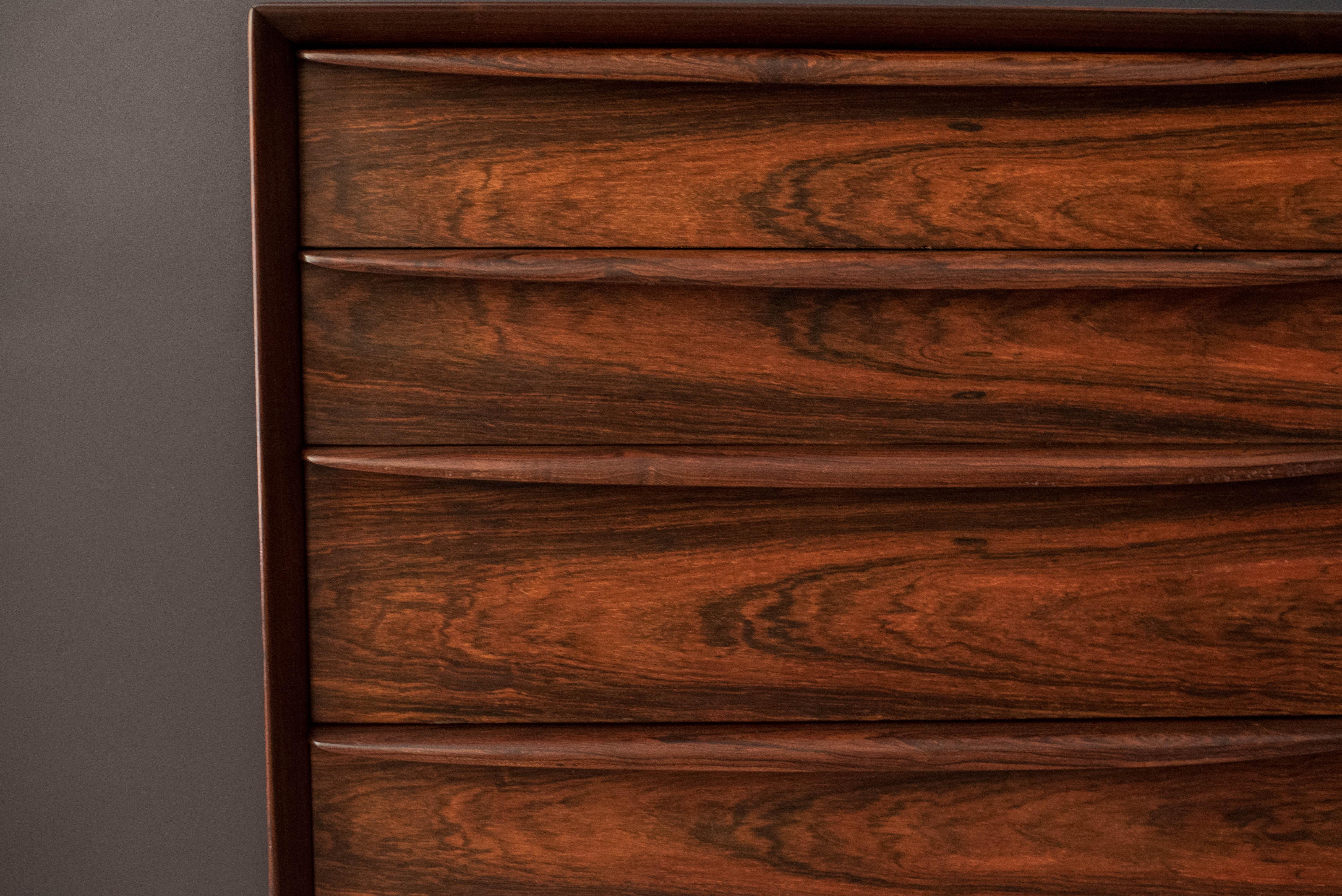 Danish Modern Tall Rosewood Falster Dresser Chest by Svend Madsen 1